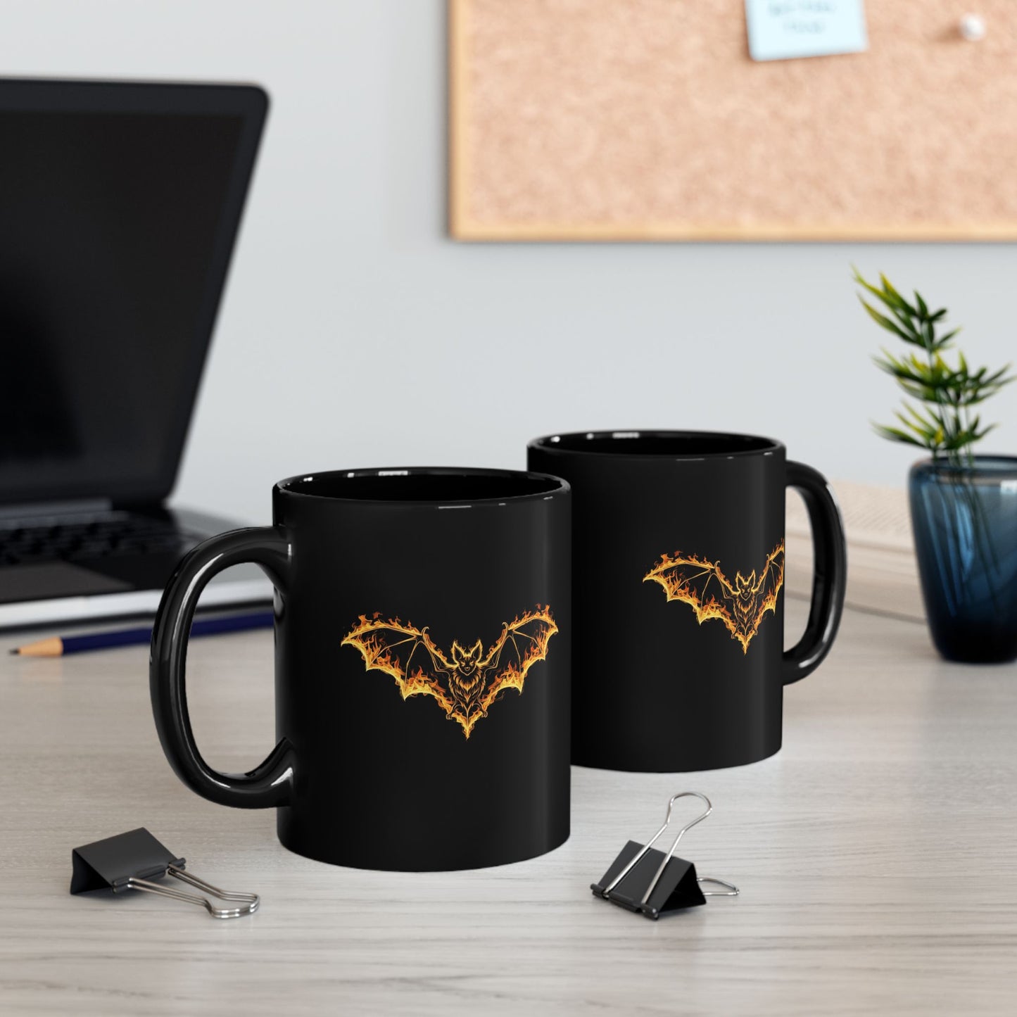 Flaming Bat Mug - Gothic Fire Bat Coffee Cup, Halloween Bat Mug, Spooky Gothic Horror Gift, Vampire Aesthetic Mug, 11oz and 15oz Black