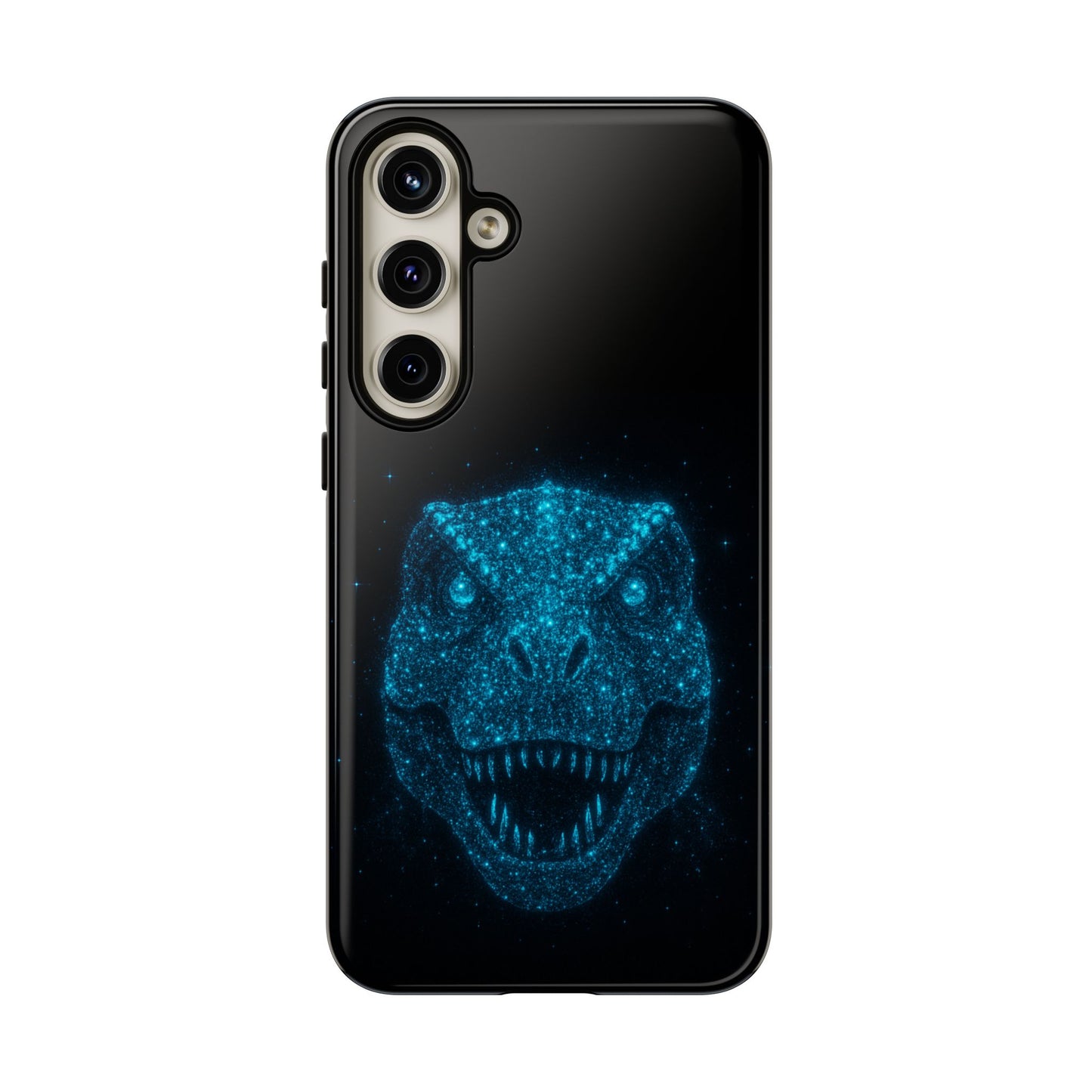 Bioluminescent T-Rex Samsung Case - Galaxy Tough Dual-Layer Cover, Cosmic Dino Particle Design, S25 S24 S23 Gift