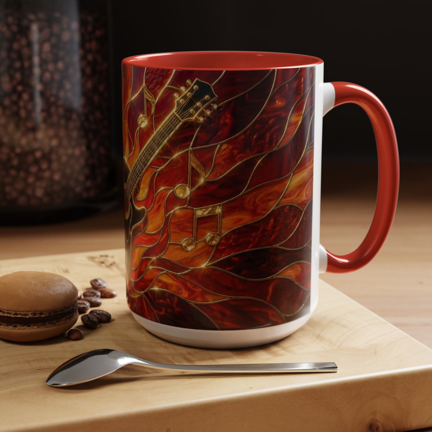 Stained Glass Guitar Mug, Fire Guitar Coffee Mug, Music Lover Gift Mug, Rock Guitar Art Cup, Musician Gift Mug, Guitar Lover Cup