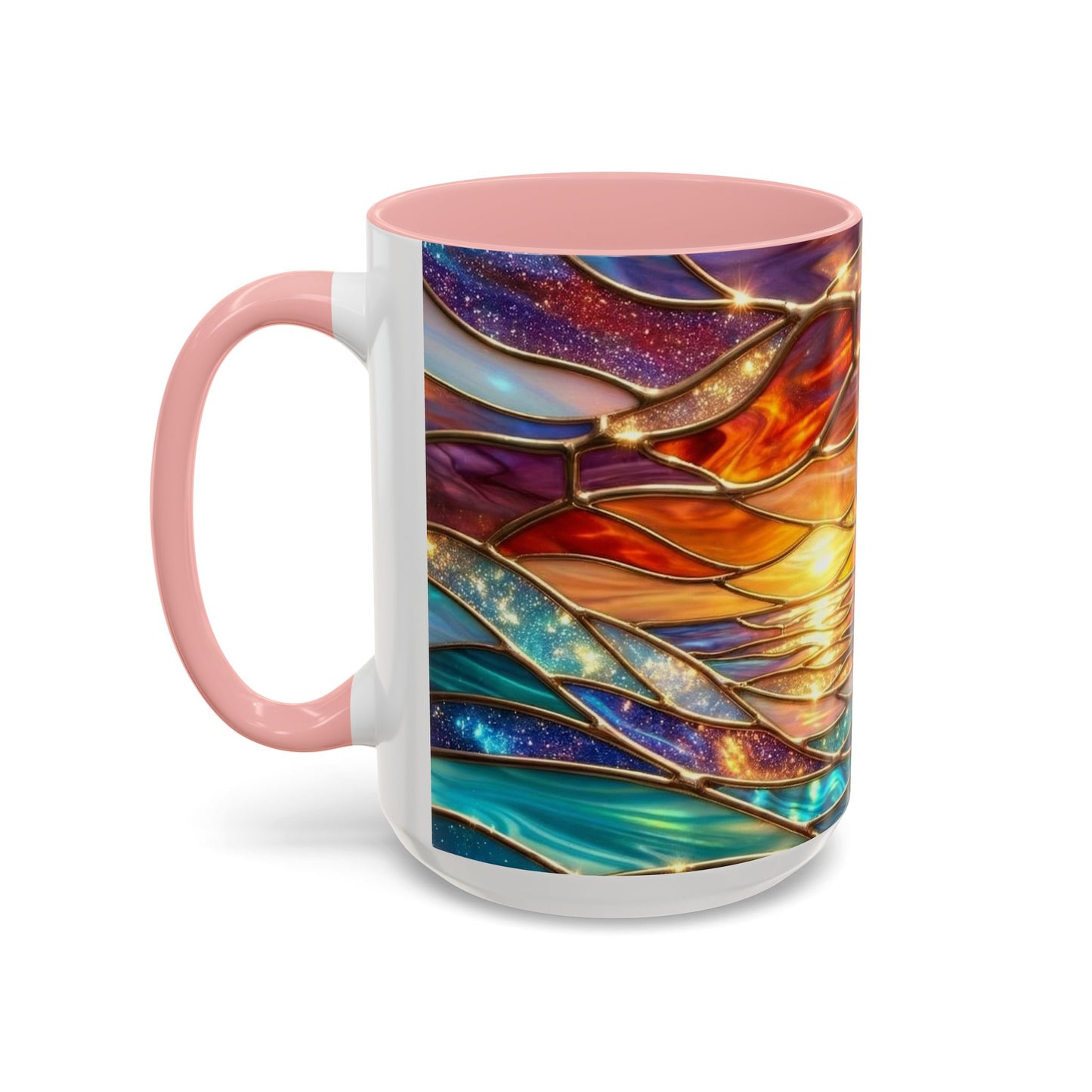 Stained Glass Wave Mug, Cosmic Ocean Coffee Cup, Celestial Sunrise Tea Mug, Surfer Beach Decor Gift, Starry Sea Art, Ocean Lover Cup