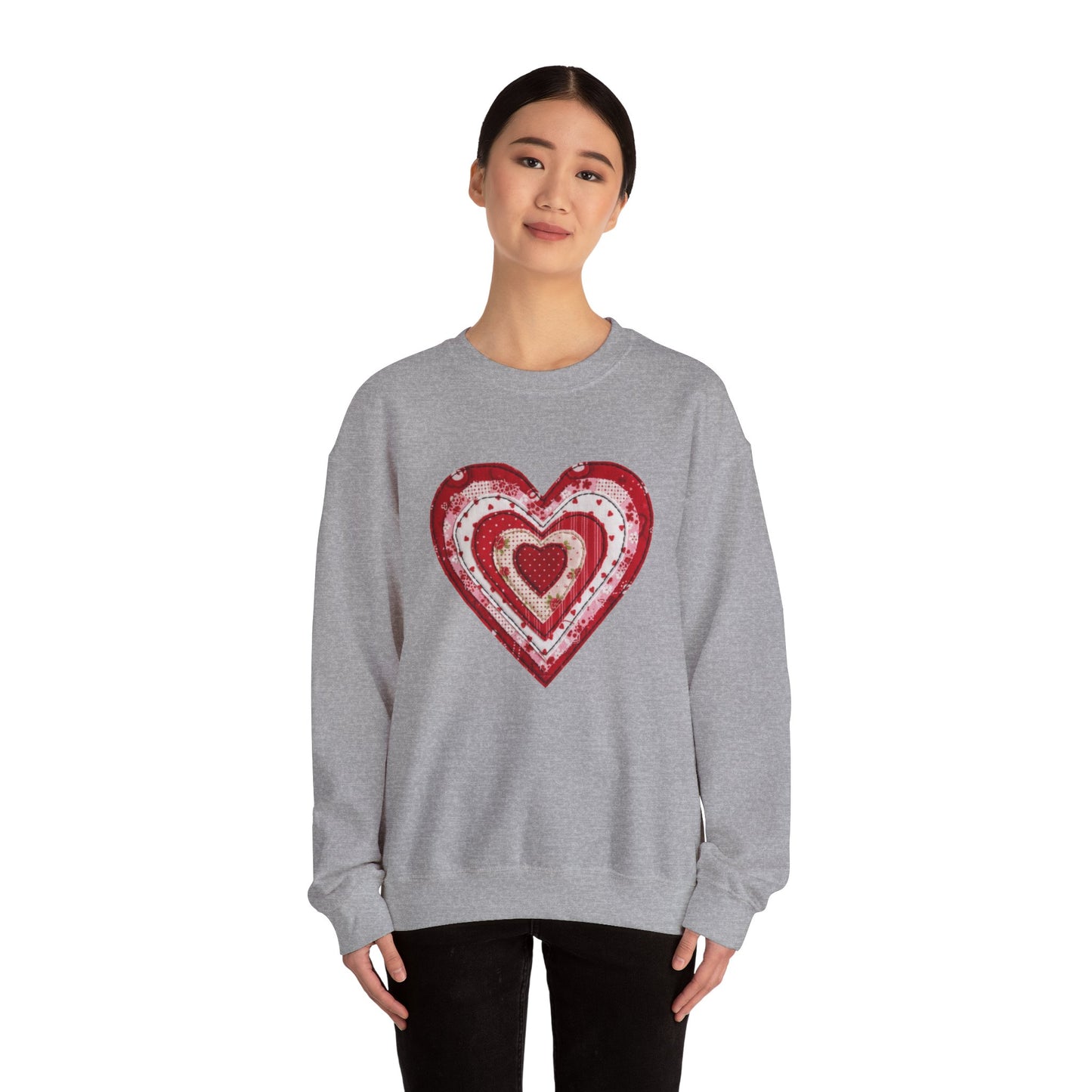 Faux Patchwork Heart Sweatshirt, Valentine Heart Shirt, Cute Valentine Gift, Retro Patchwork Crewneck, Cozy Love Sweater, Boho Heart Top