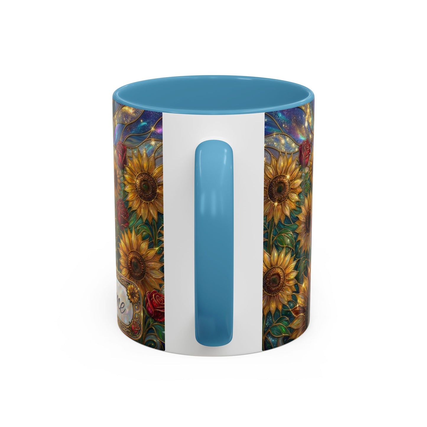 Personalized Stained Glass Sunflower Mug, Custom Red Rose Floral Coffee Cup, Celestial Night Sky Botanical Teacup, Gift For Flower Lover