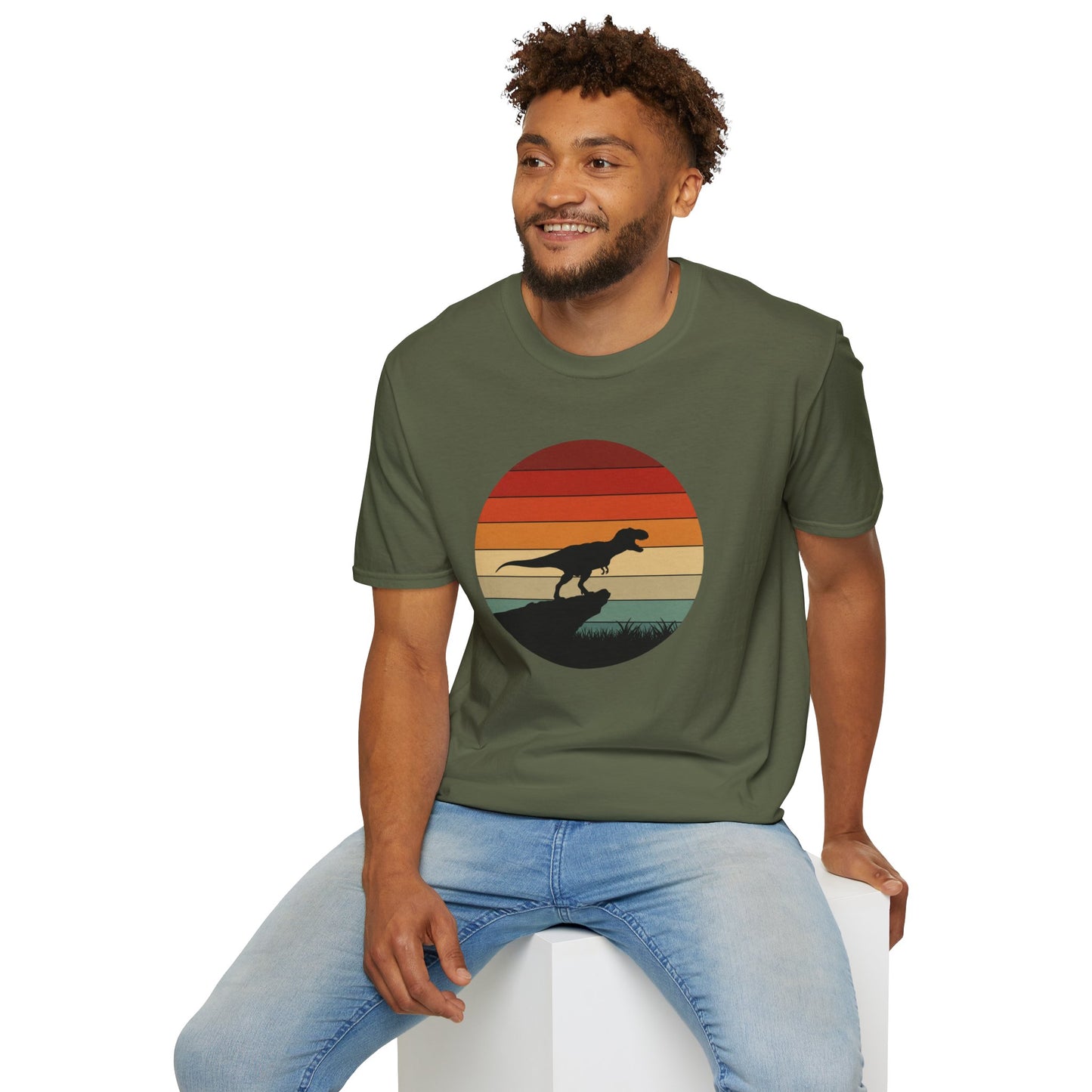 Retro T-Rex Dinosaur Shirt for Men Women - Vintage Sunset Graphic Tee - Unisex Jurassic Gift Idea Funny Casual Dino T-Shirt
