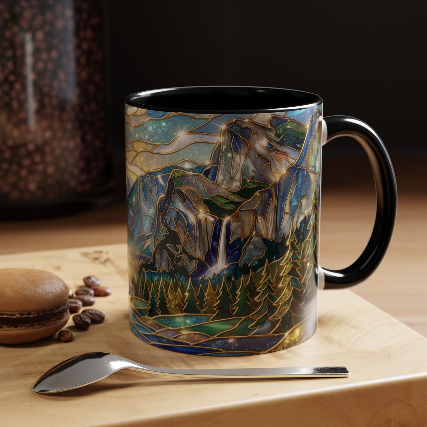 Stained Glass Yosemite Mug, Yosemite Mountain Coffee Cup, Waterfall Landscape Art Mug, Scenic Nature Mug, Yosemite Gift, Outdoor Lover Gift