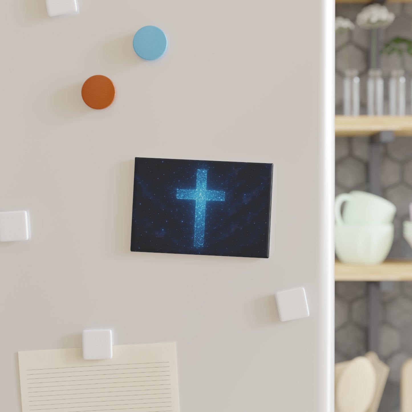 Button Magnet, Bioluminescent Cross Rectangle Magnet - Fun Home Decor Christian Decoration Spiritual Magnet Gift for Believer