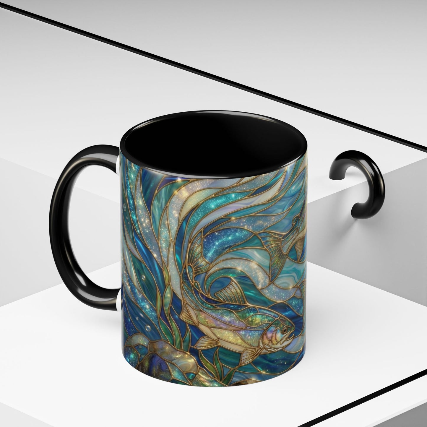 Stained Glass Fish Mug, Fishing Coffee Mug, Trout Art Mug, Fisherman Gift Cup, Wildlife Nature Mug, Angler Gift Mug