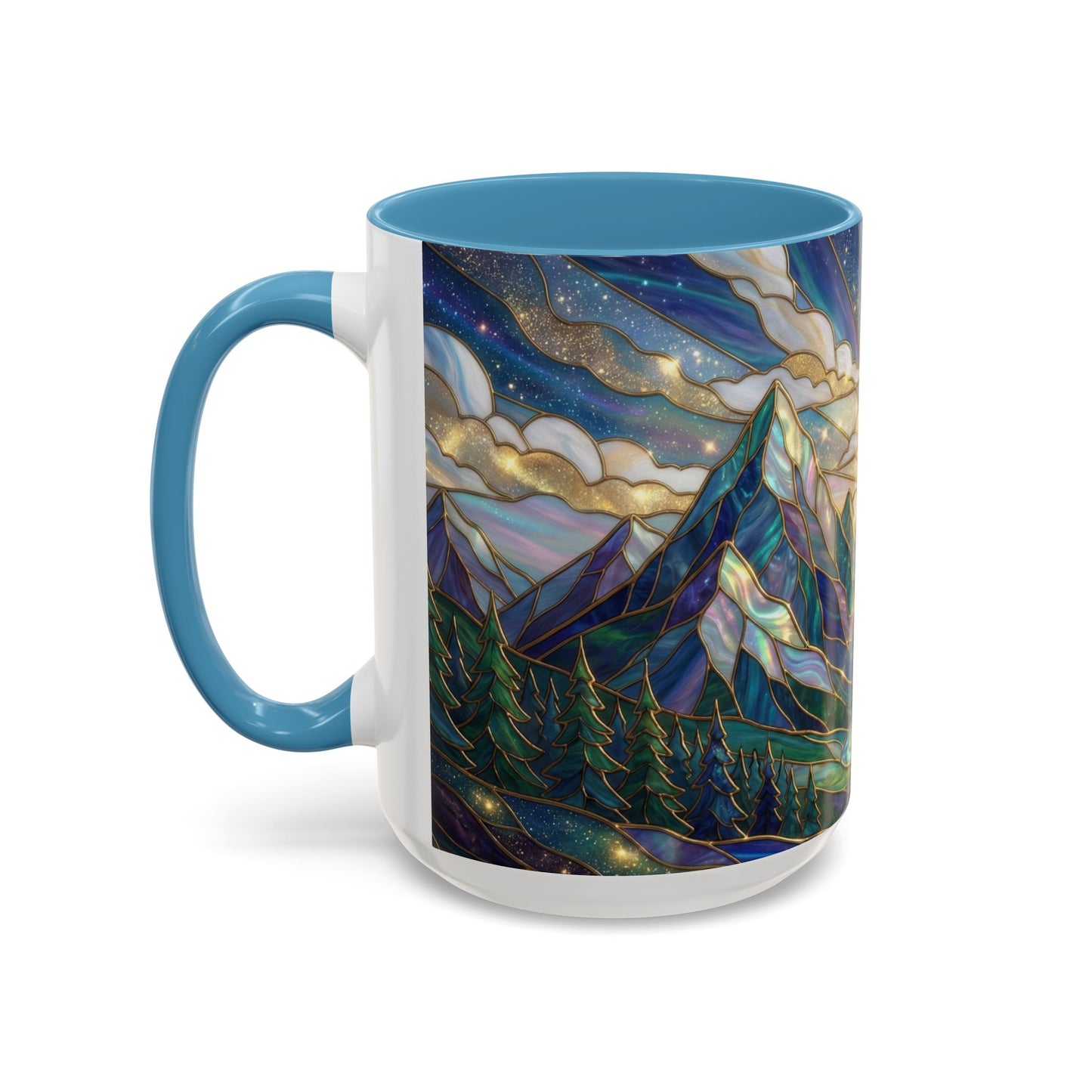 Mountain Art Mug, Scenic Mountain Coffee Cup, Nature Lover Ceramic Mug, Stained Glass Style Landscape, 11oz 15oz Gift, Outdoor Hiking Mug, Unique Coffee Tea Cup