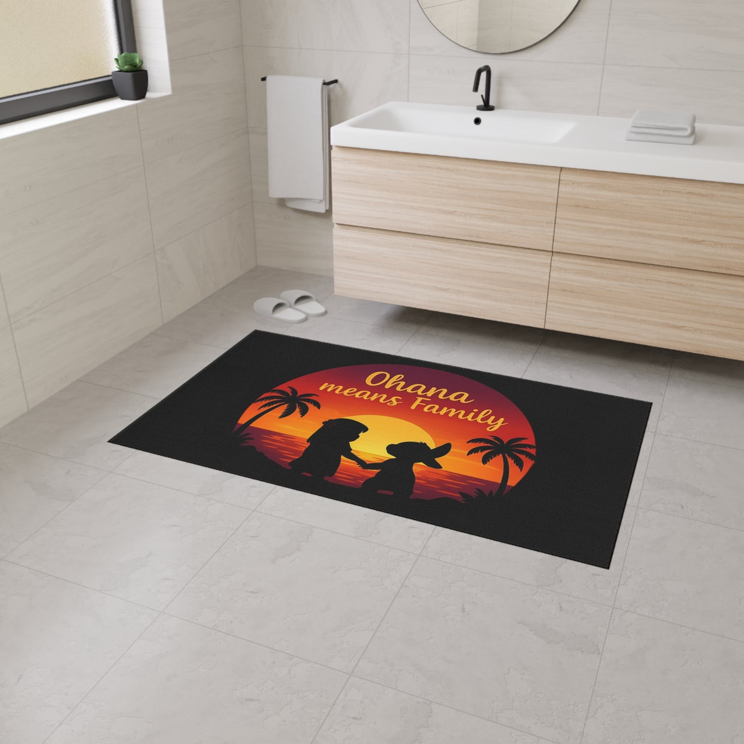 Ohana Means Family Doormat - Family Inspired Entry Rug - Cute Family Welcome Mat - Tropical Sunset Indoor Home Decor