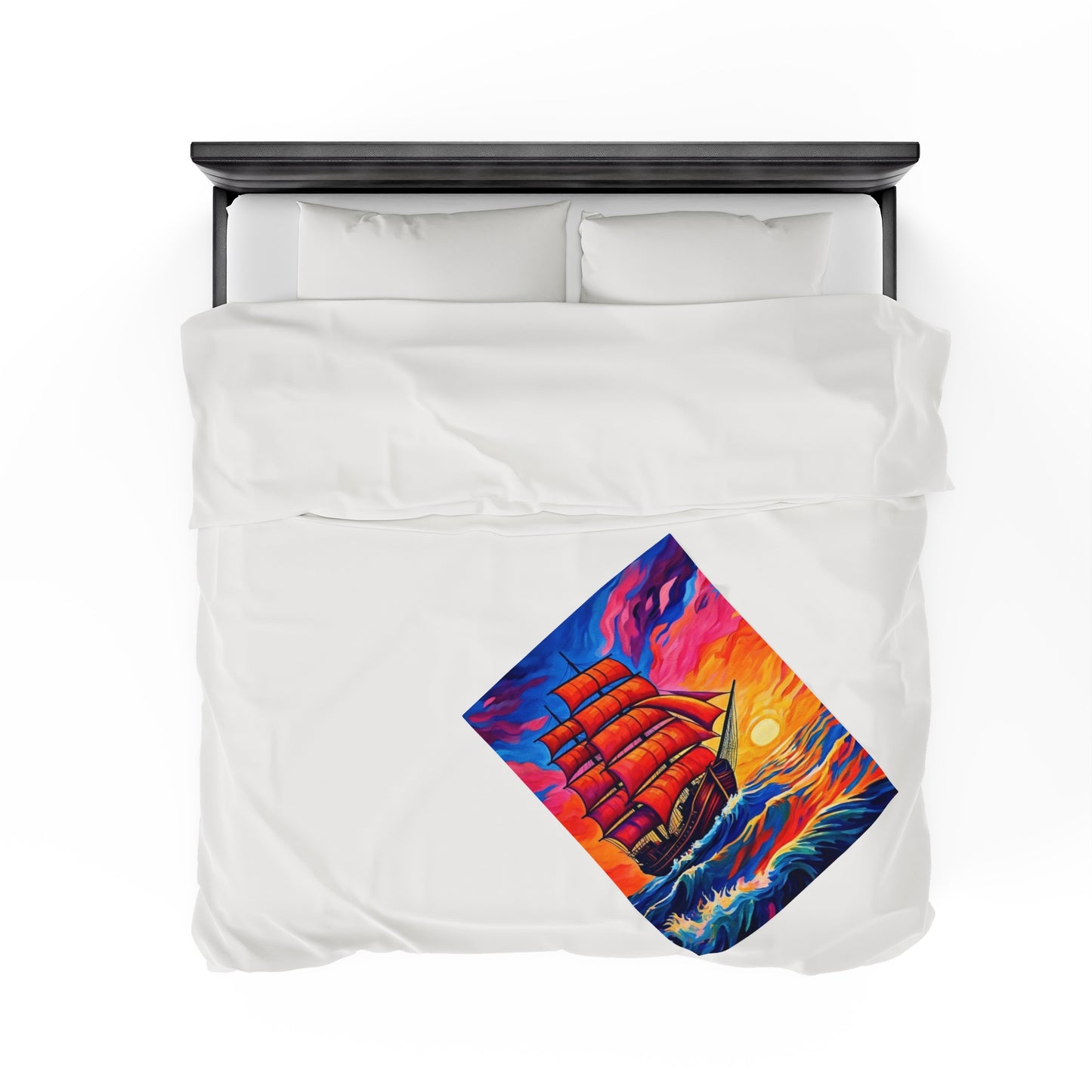 Plush Blanket - Sunset Ship Painting Design