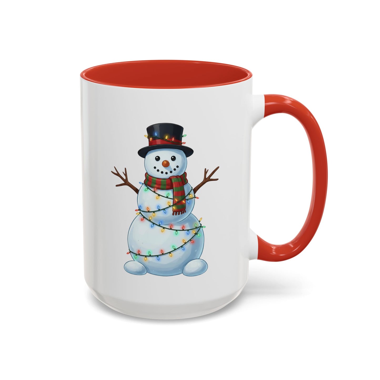 Snowman Christmas Mug, Snowman Wrapped in Lights Mug, Holiday Coffee Cup, Cute Winter Snowman Cup, Christmas Gift Mug, Xmas Cocoa Mug