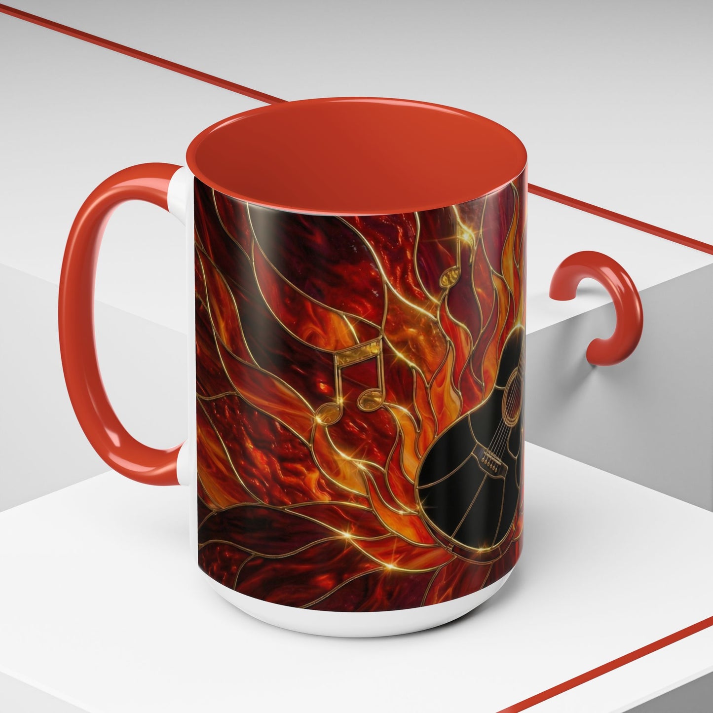 Stained Glass Guitar Mug, Fire Guitar Coffee Mug, Music Lover Gift Mug, Rock Guitar Art Cup, Musician Gift Mug, Guitar Lover Cup