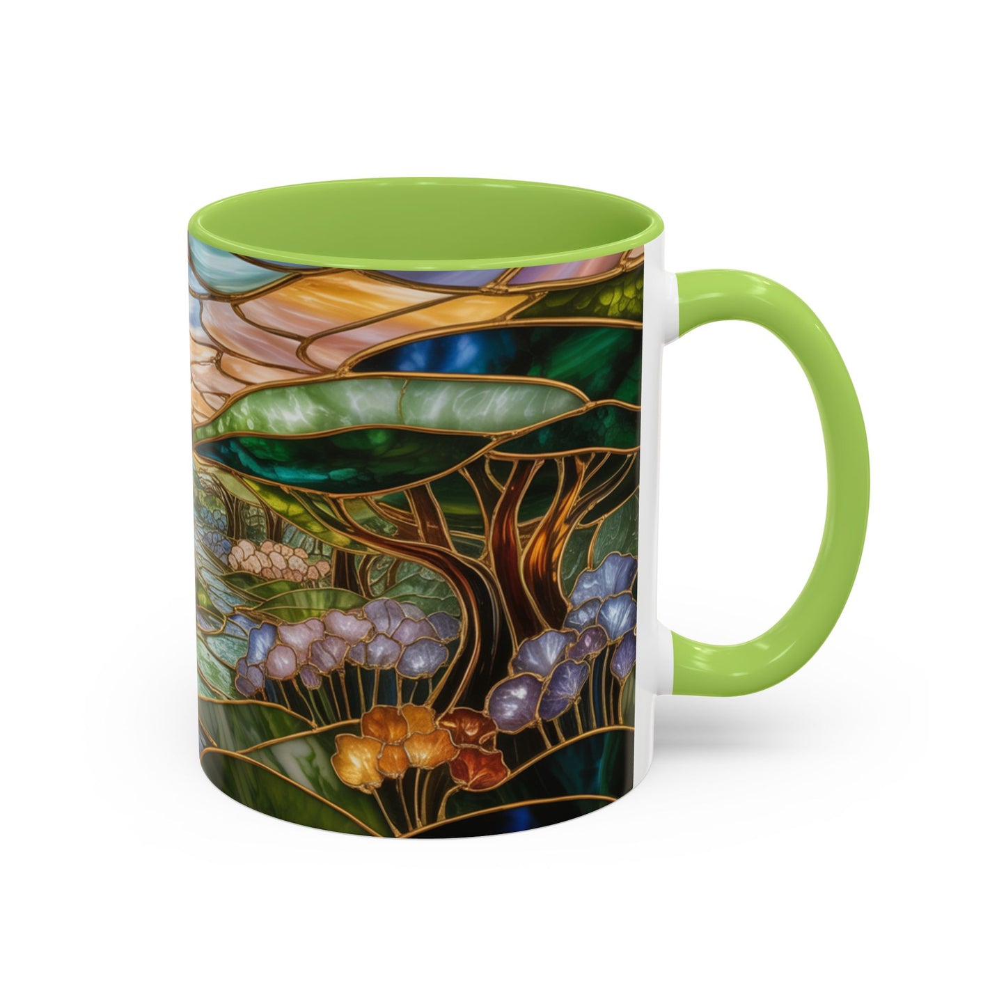 Stained Glass Woodland Forest Mug, Tree & Flowers Coffee Cup, Nature Lover Gift, Artistic Woodland Art Mug, Rustic Home Decor Mug