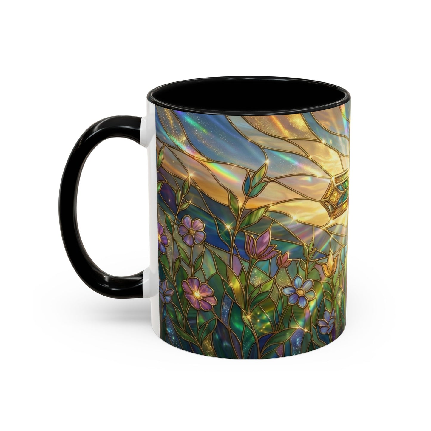 Stained Glass Cross Mug, Christian Coffee Cup With Floral Design, Faith Inspired Ceramic Mug, Religious Gift, 11oz 15oz