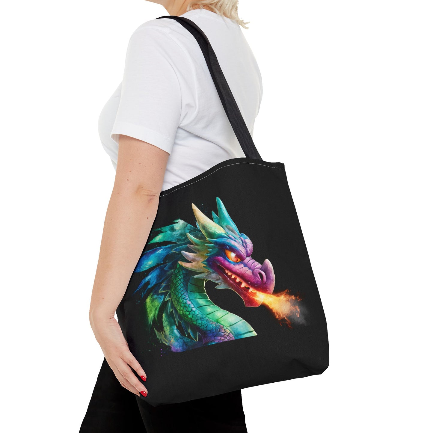 Double-Sided Fierce Dragon Canvas Tote - Colorful Fire-Breathing Fantasy, Eco Reusable Bag, Gift for Dragon Lover