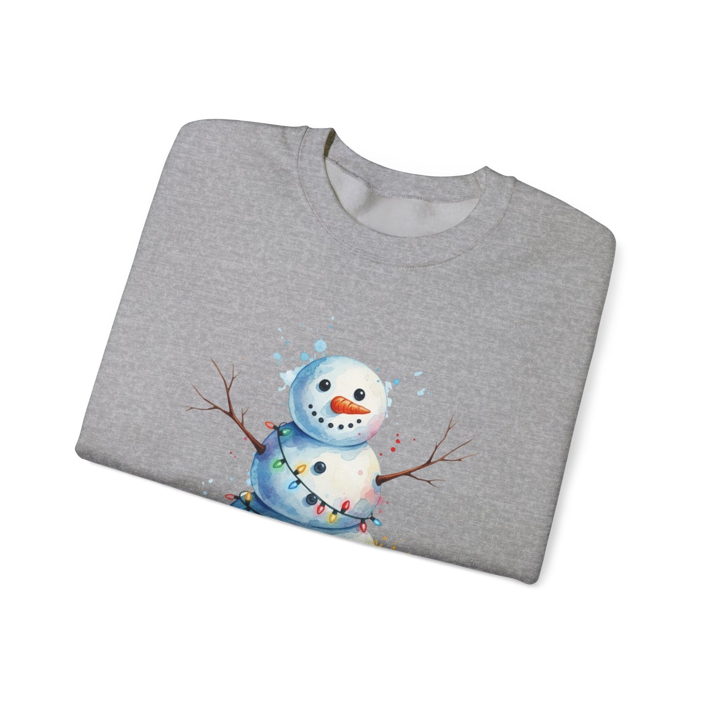 Watercolor Snowman Christmas Sweatshirt, Cute Snowman Crewneck for Winter, Holiday Lights Snowman Sweater, Cozy Unisex Christmas Gift