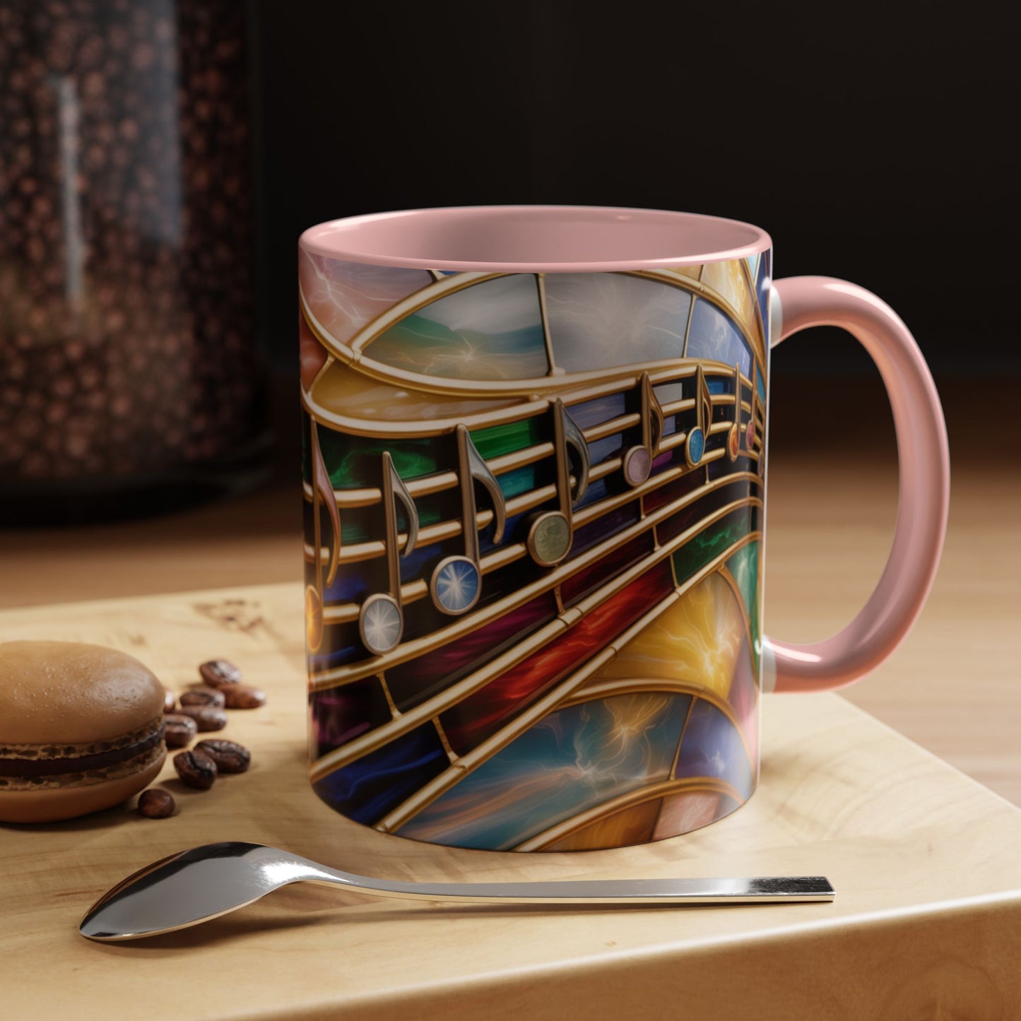 Stained Glass Music Mug, Musical Notes Coffee Cup, Colorful Treble Clef Mug, Musician Gift Idea, Music Lover Cup, Art Mug for Singers