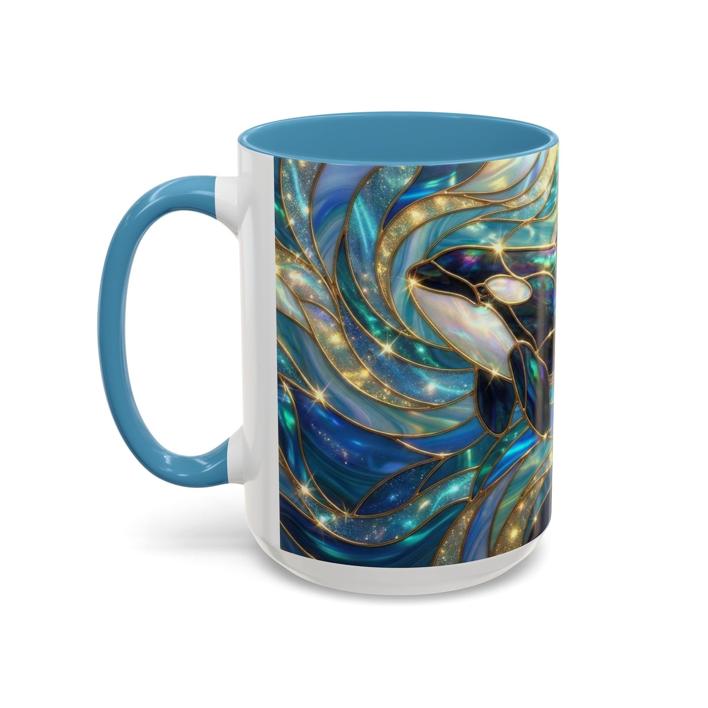 Orca Coffee Mug, Killer Whale Mug, Stained Glass Orca Art Mug, Ocean Animal Coffee Cup, Marine Life Gift, 11oz 15oz Ceramic Mug