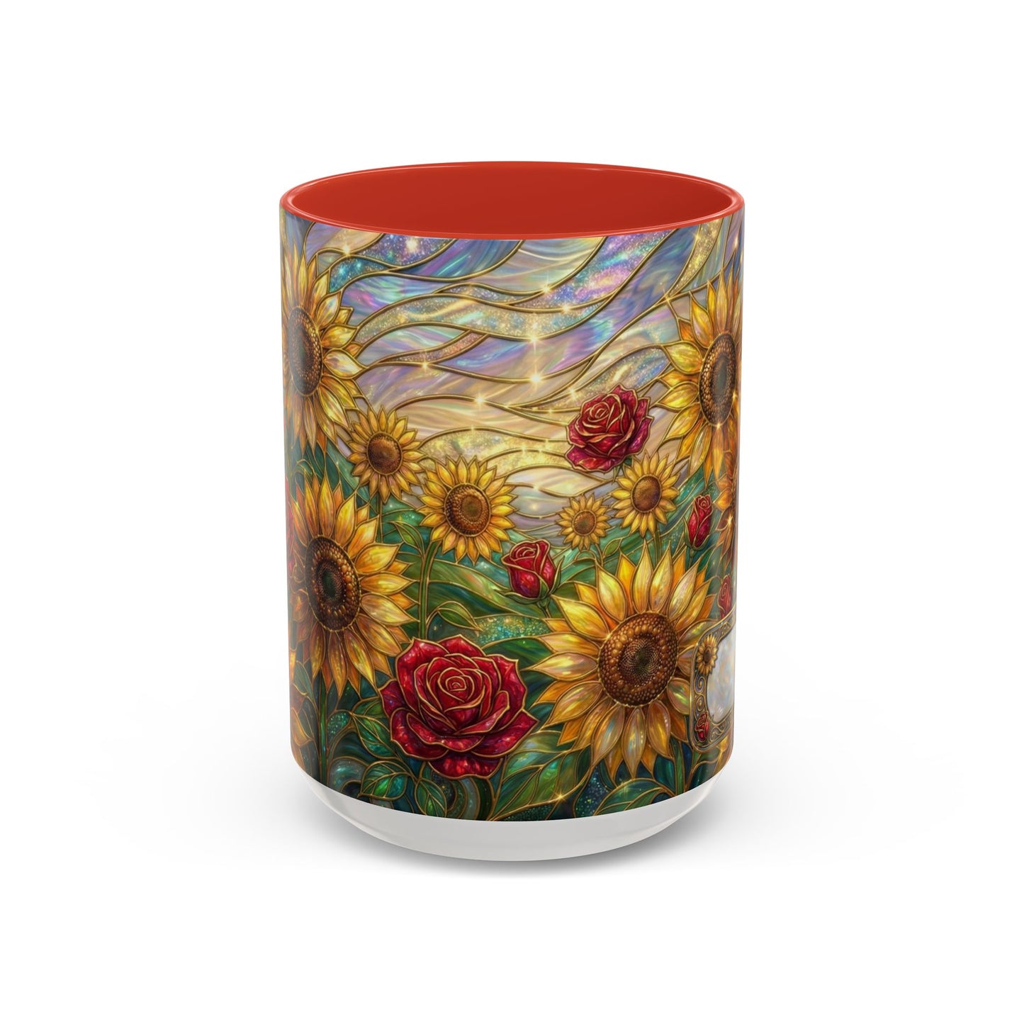 Personalized Stained Glass Sunflower Mug, Custom Red Rose Floral Coffee Cup, Celestial Night Sky Botanical Teacup, Gift For Flower Lover