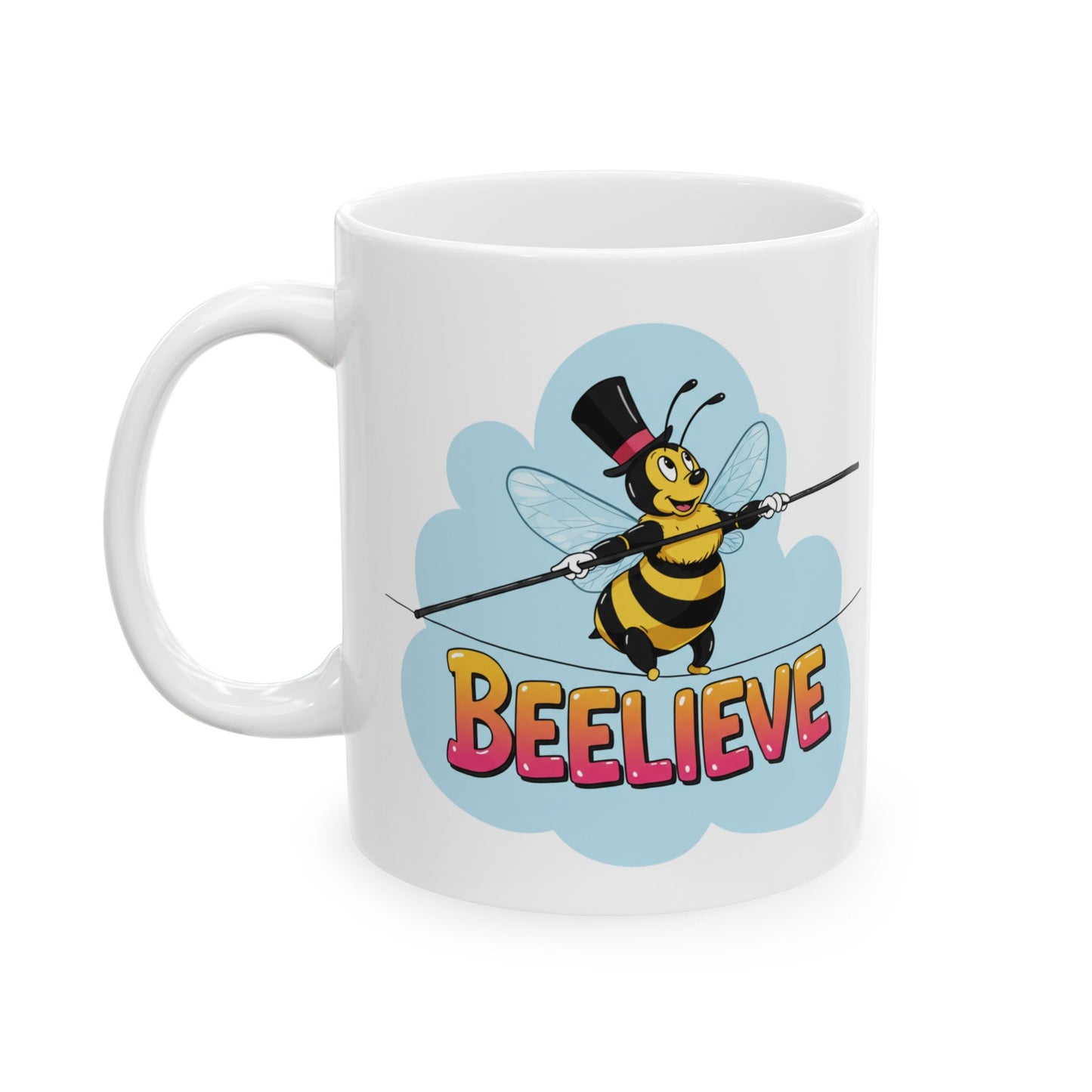 Ceramic Mug - Beelieve Fun Pun Bee Tightrope Design