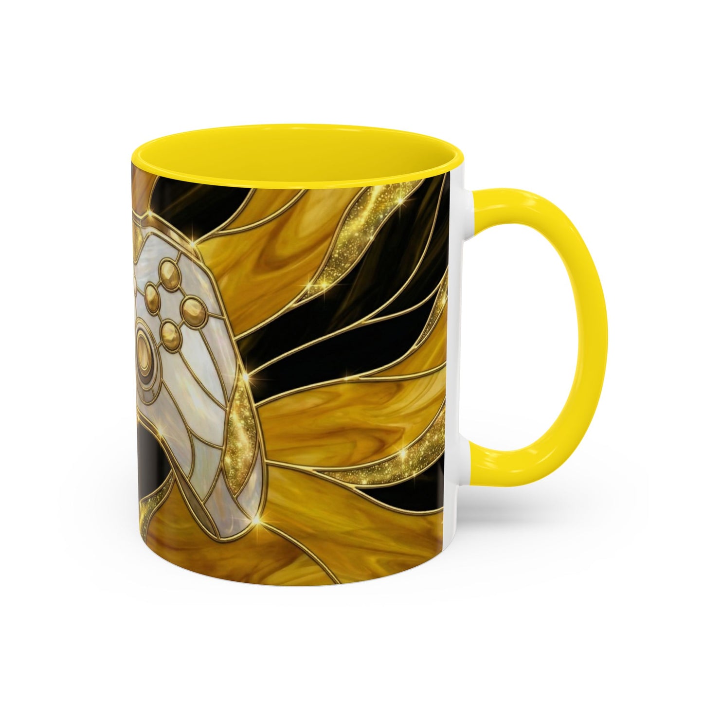 Stained Glass Gamer Mug, Gold Controller Coffee Cup, Video Game Gifts for Him, Gamer Boyfriend Gift, Teen Boy Gaming Mug, Desk Decor