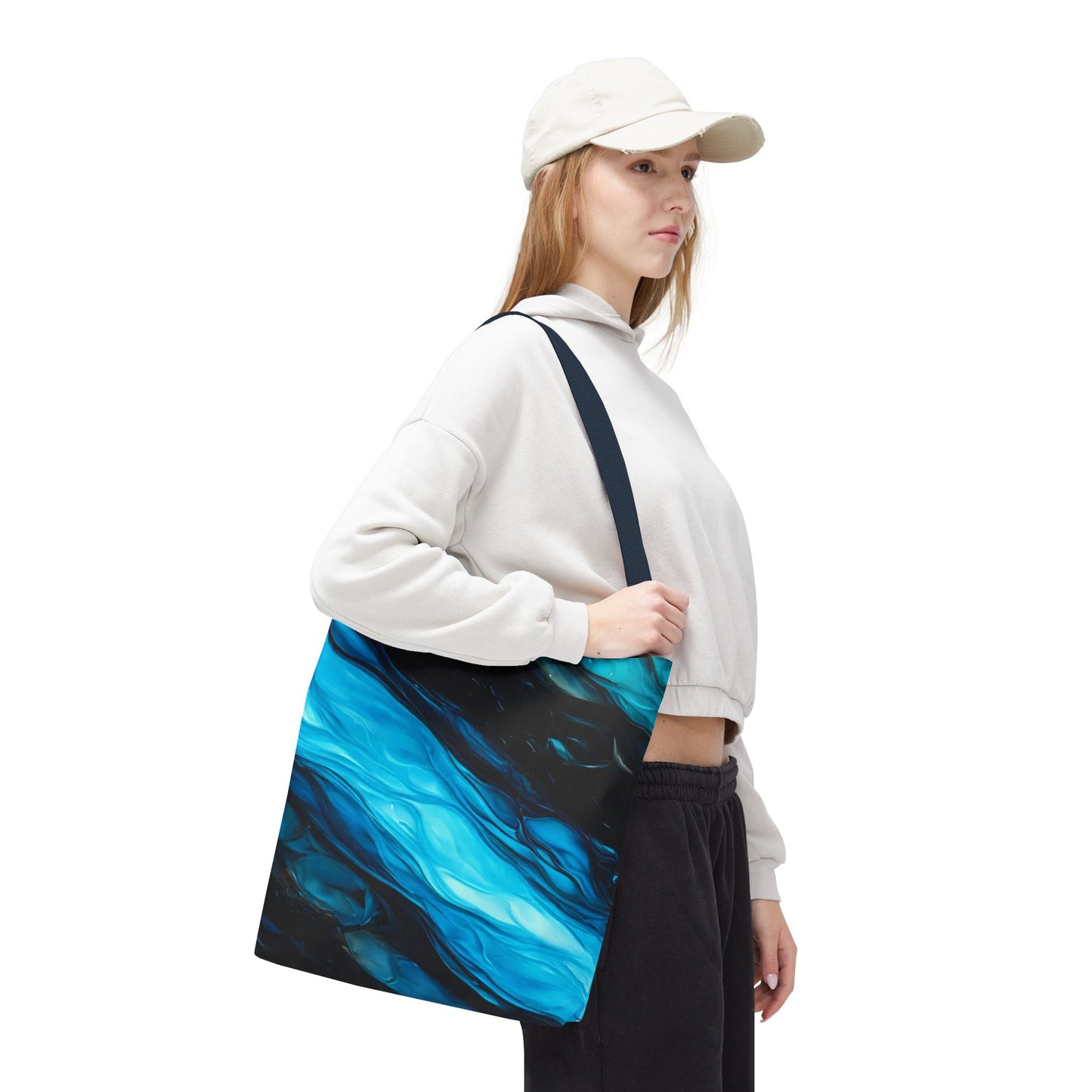 Blue Abstract Swirl Tote Bag – Fluid Art Style Reusable Shopping Bag, Modern Artistic Everyday Carry, Eco-Friendly Gift for Art Lovers
