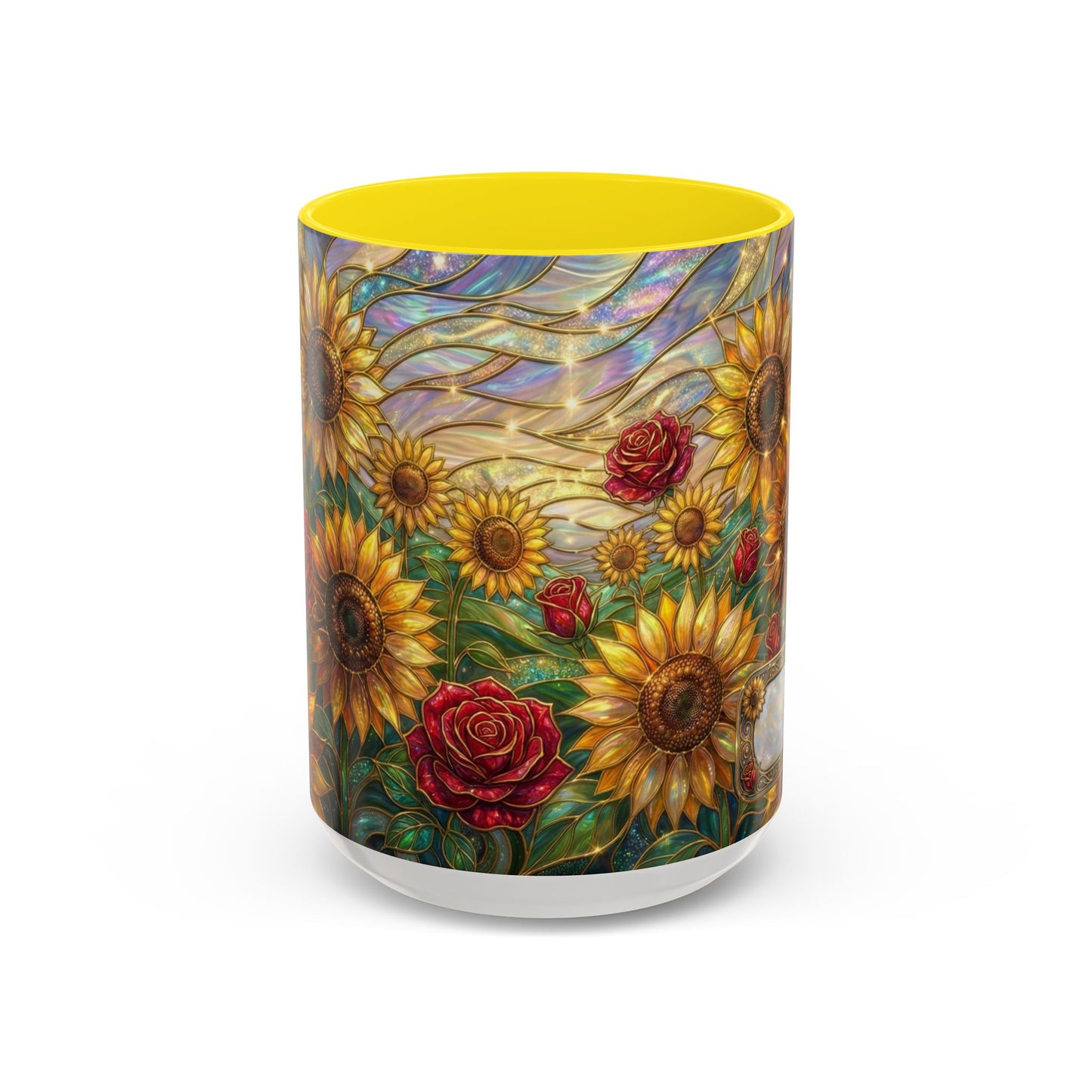 Personalized Stained Glass Sunflower Mug, Custom Red Rose Floral Coffee Cup, Celestial Night Sky Botanical Teacup, Gift For Flower Lover