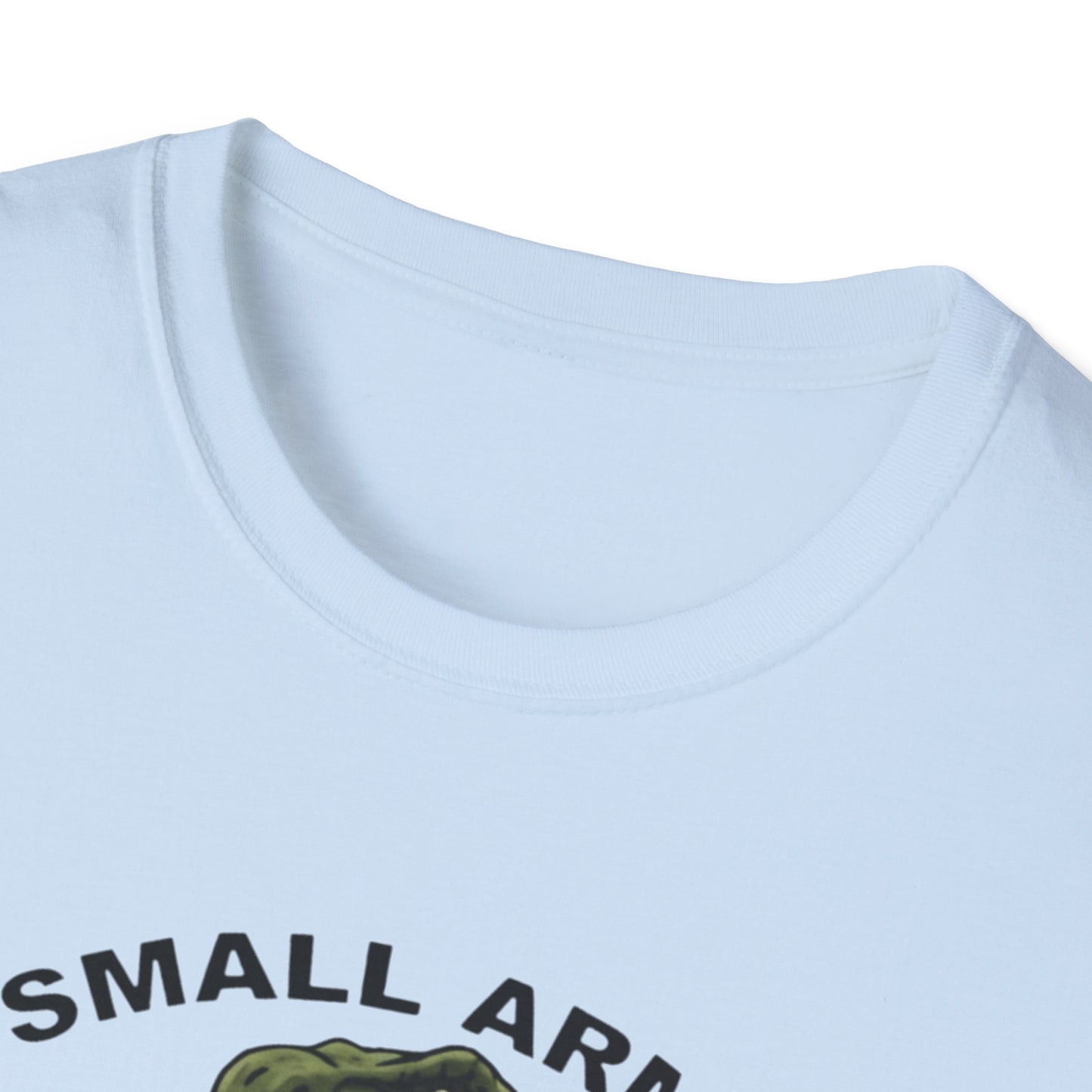Funny Small Arms Dealer T-Rex Shirt, Dinosaur Pun Tee, Hilarious Graphic T-Shirt for Men & Women, Great Gift for Dad, Friend, or Coworker
