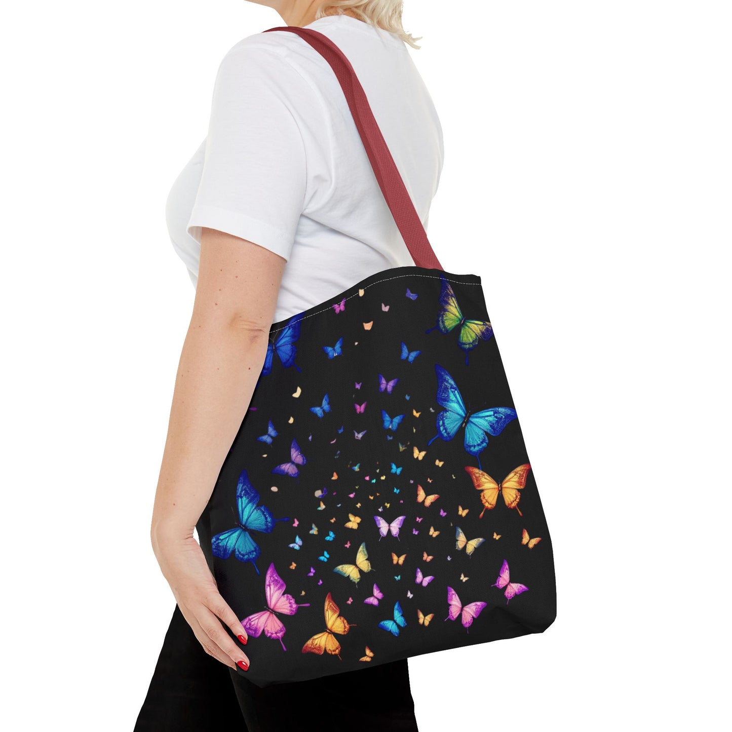 Butterfly Swarm Tote Bag – Colorful Rainbow Butterfly Tote, Aesthetic Canvas Bag, Nature-Inspired Gift, Magical Reusable Eco Purse