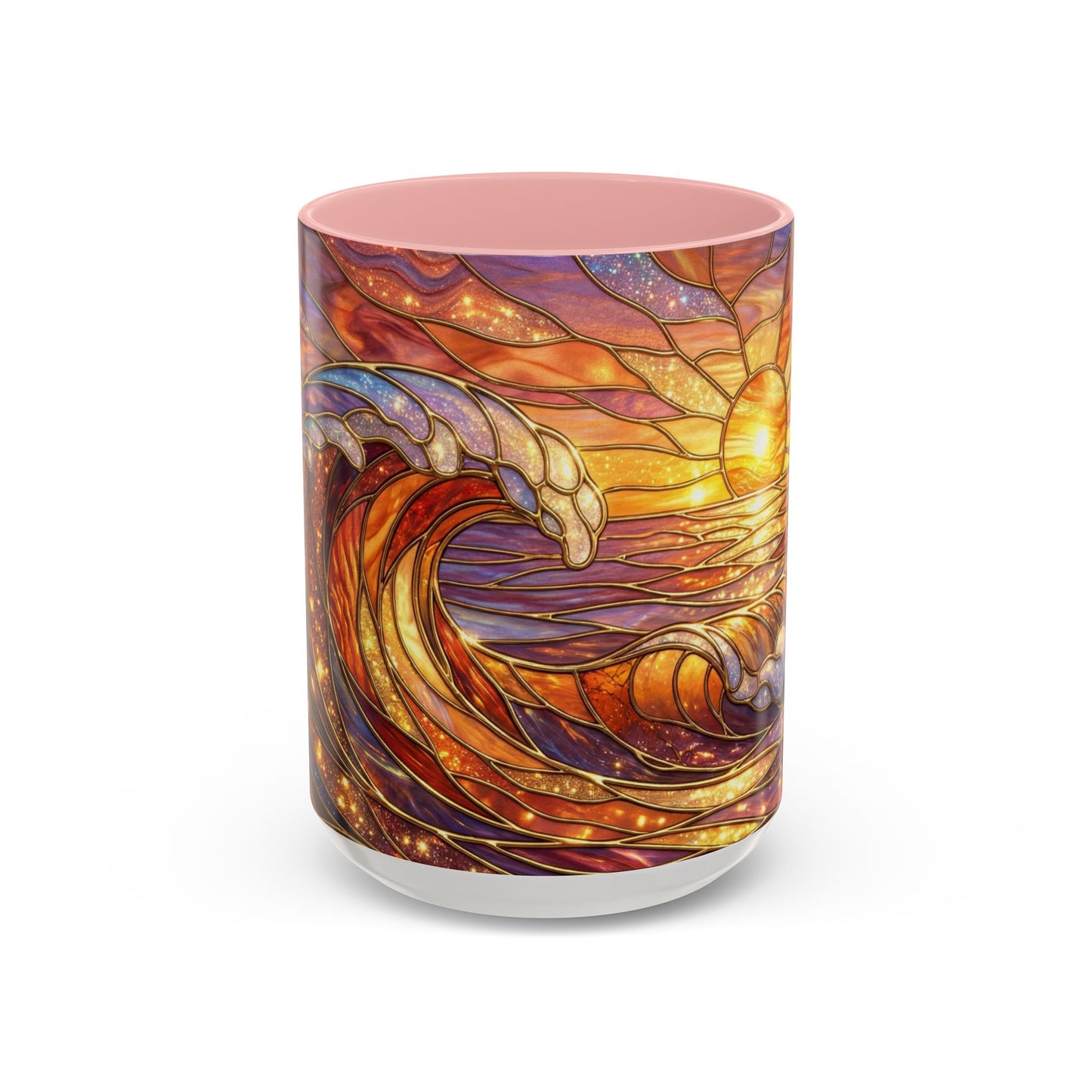 Stained Glass Wave Mug, Ocean Sunset Coffee Cup, Vibrant Beach Art, Sea Lover Gift, Mosaic Tea Cup, Summer Kitchen Decor, Nature Drinkware