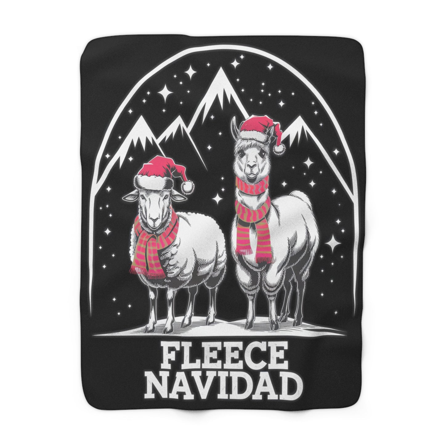 Sherpa Fleece Blanket - Fleece Navidad Sheep Llama Santa Hats,