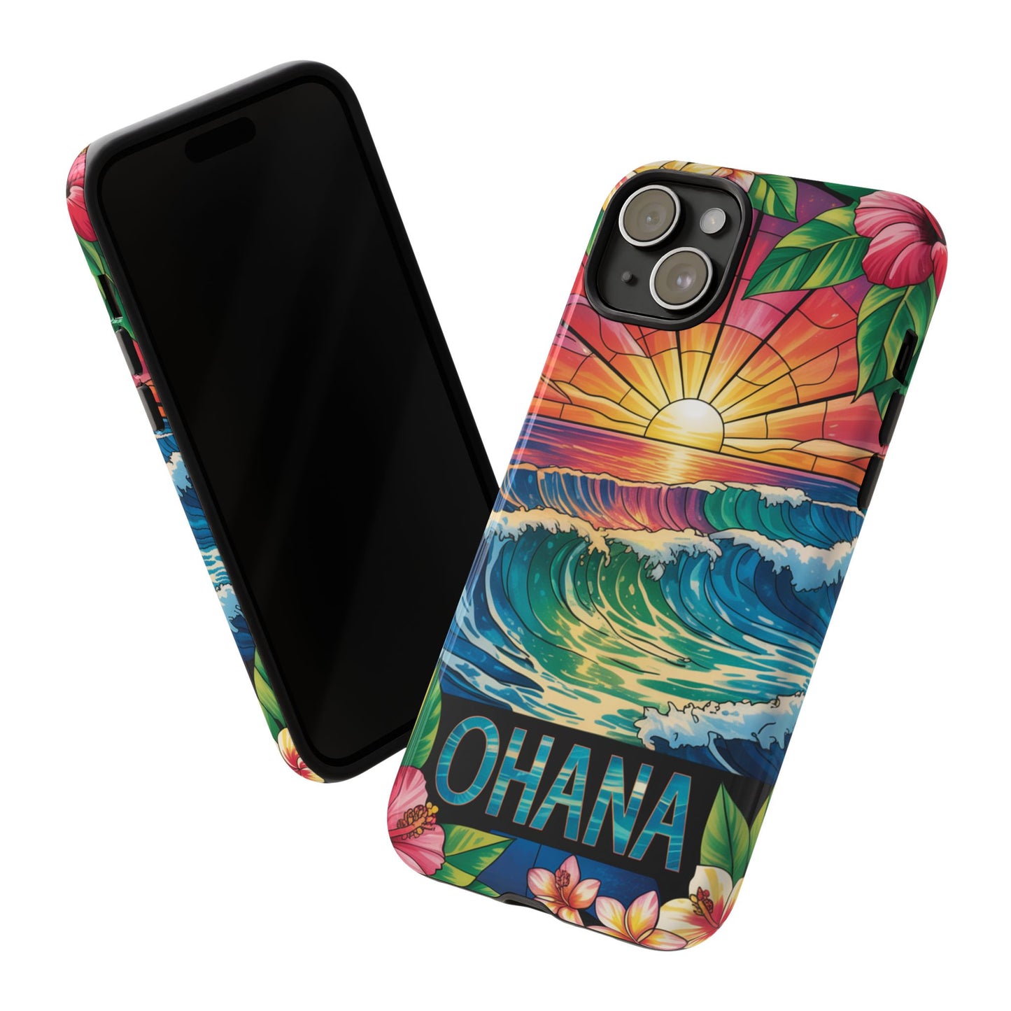 Ohana iPhone Case Tropical Hawaiian Sunset Phone Cover Wave Floral Beach Art Cute Gift for iPhone Lovers