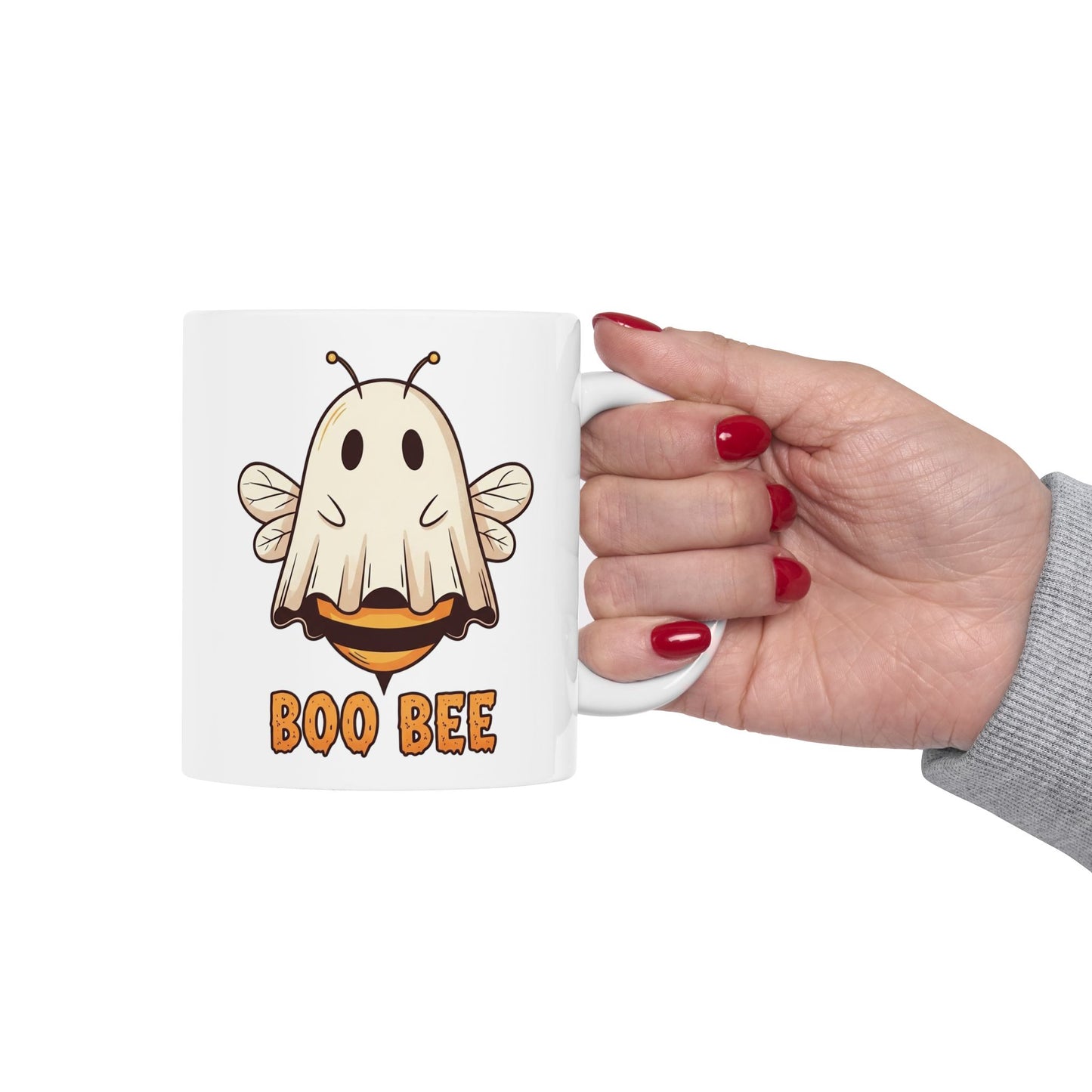 Boo Bee Halloween Mug - Funny Ghost Bee Coffee Cup, Spooky Season Pun Mug, Cute Fall Gift, 11oz and 15oz Ceramic Mug for Bee Lovers