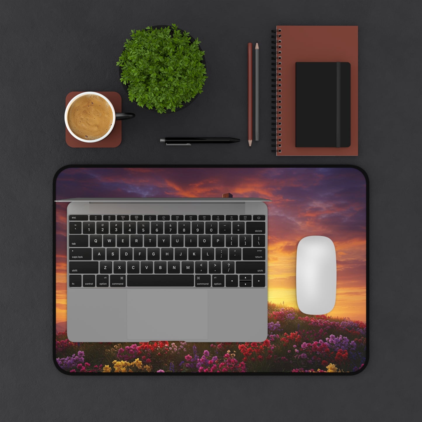 Desk Mat - Cross on a Hill DaVinci Style Christian Mouse Pad Religious Decor Spiritual Desk Mat Gift for Believers