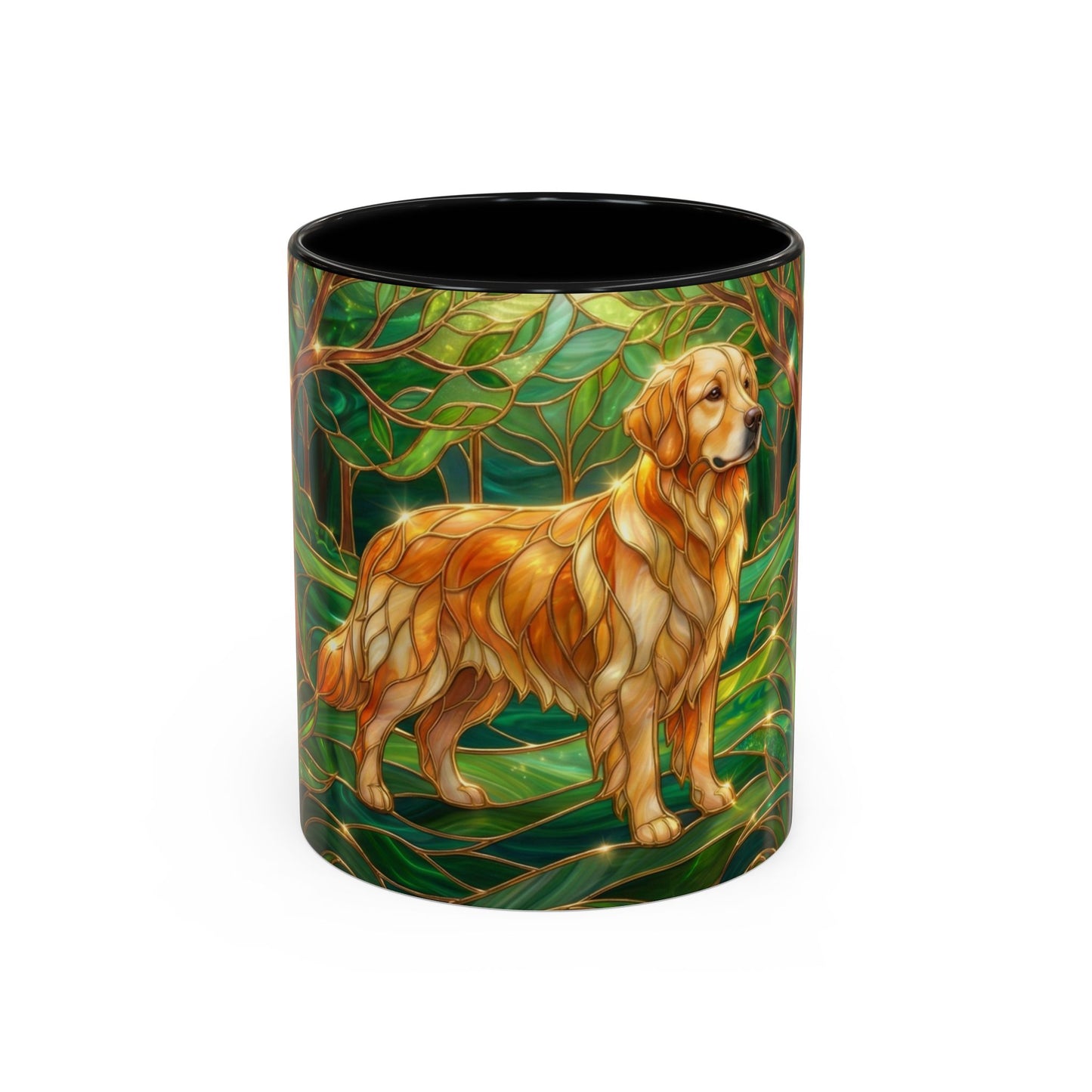 Stained Glass Golden Retriever Mug, Dog Lover Coffee Cup, Forest Dog Art Ceramic Mug, Pet Lover Gift, 11oz 15oz