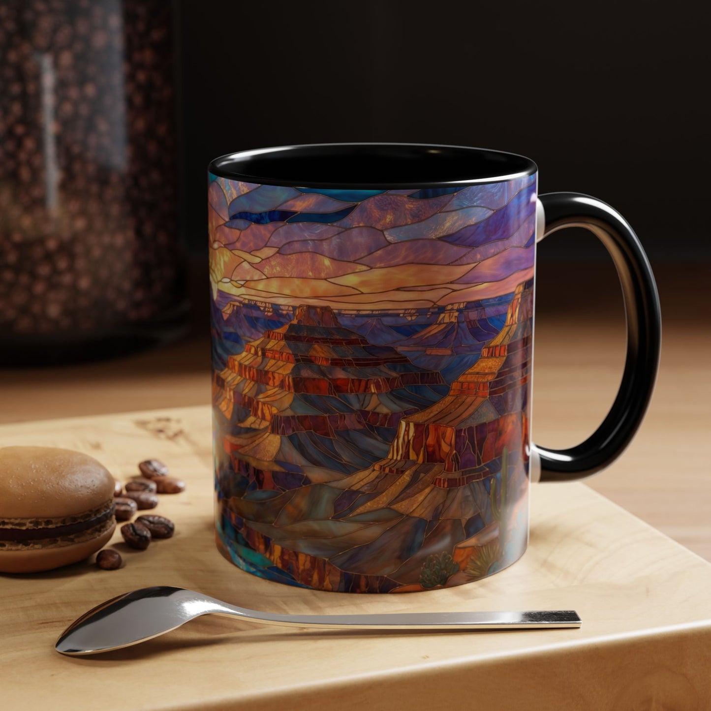 Stained Glass Grand Canyon Mug, Southwest Landscape Coffee Cup, Sunset Canyon Art Mug, Nature Gift For Hikers, Colorful Scenic Grand Canyon Illustration