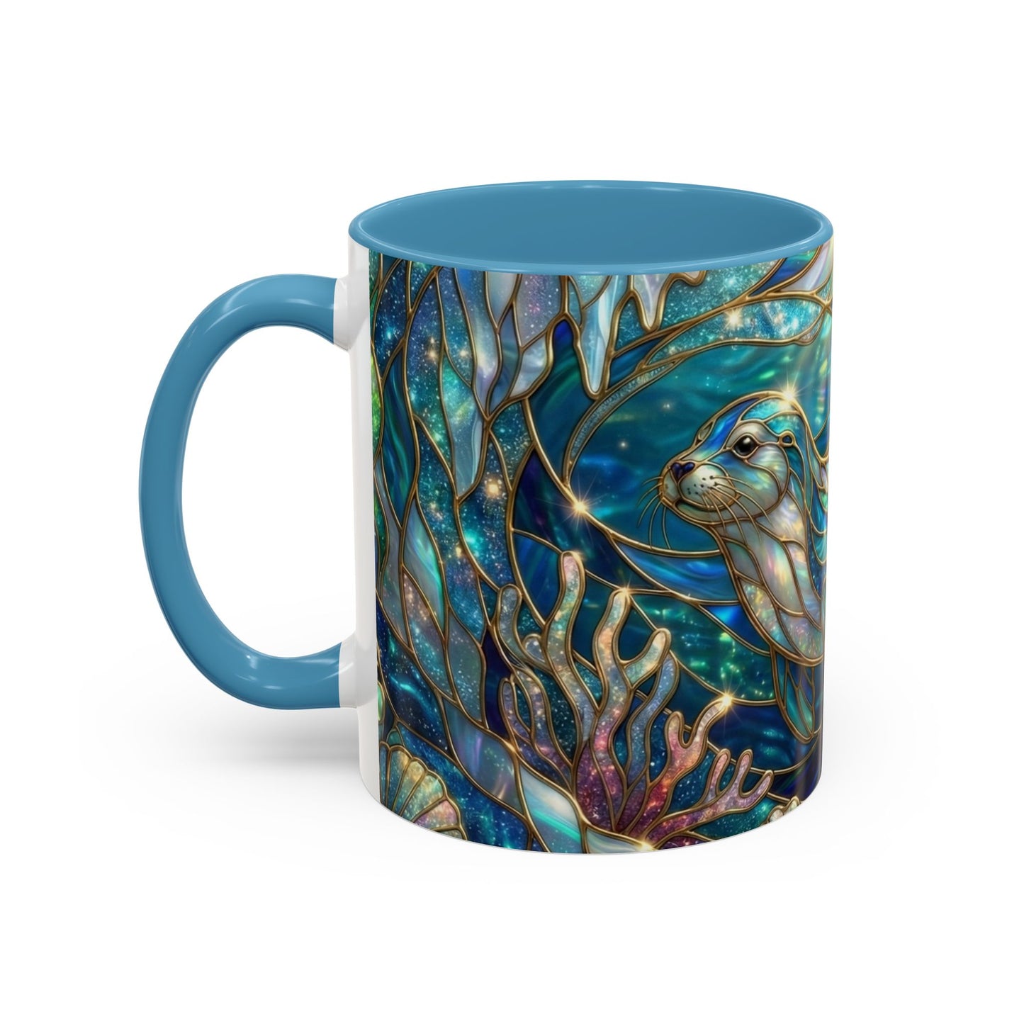 Seal Coffee Mug, Stained Glass Seal Mug, Cute Ocean Animal Art Mug, Marine Life Gift, Unique Ceramic Coffee Cup, 11oz 15oz Wildlife Mug