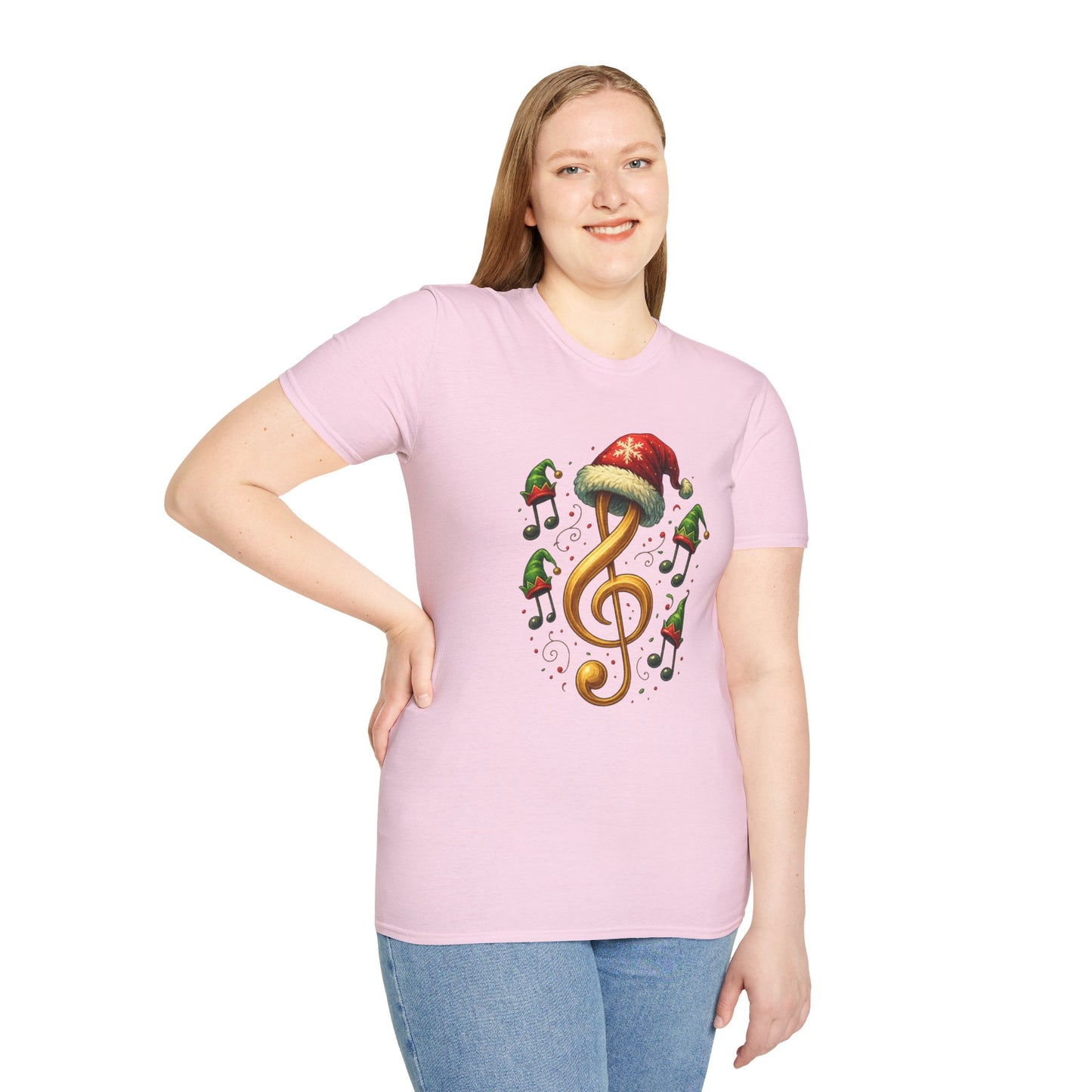 Christmas Music Shirt, Treble Clef Santa Hat Tee, Music Notes Elf Hats Christmas Shirt, Holiday Music Lover Gift, Funny Music Teacher Tee