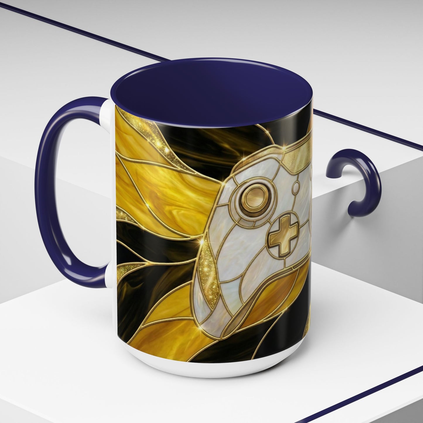 Stained Glass Gamer Mug, Gold Controller Coffee Cup, Video Game Gifts for Him, Gamer Boyfriend Gift, Teen Boy Gaming Mug, Desk Decor