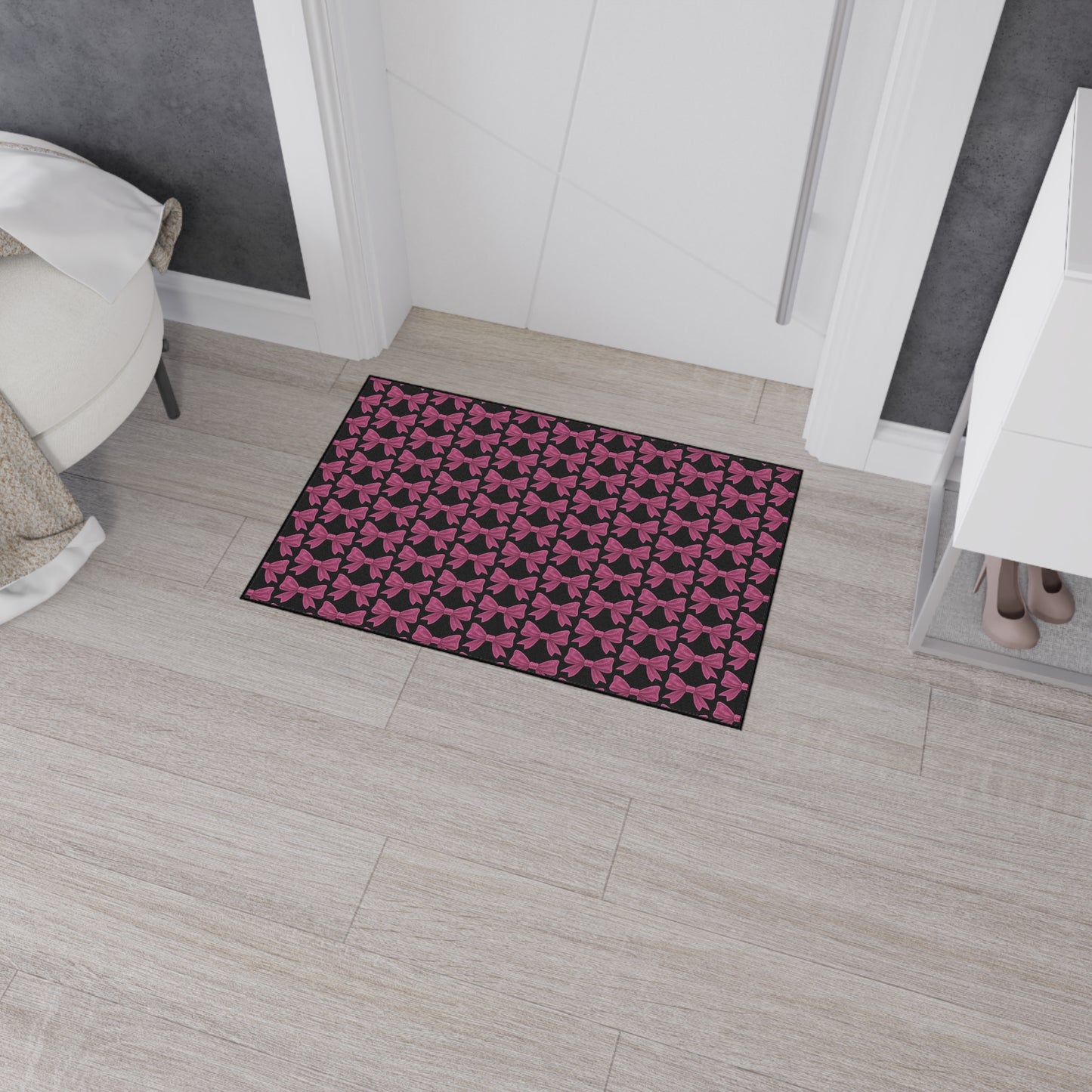 Pink Bow Doormat - Cute Aesthetic Floor Mat for Entryway, Kitchen or Bedroom | Girly Indoor Outdoor Rug Gift for Her