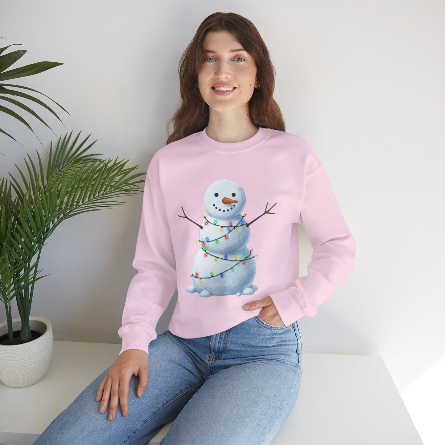 Cute Snowman Christmas Sweatshirt, Holiday Snowman Lights Sweater, Winter Snowman Crewneck, Cozy Christmas Gift, Festive Holiday Shirt