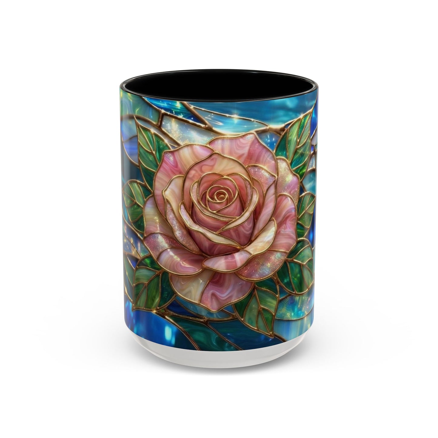 Stained Glass Rose Mug, Pink Flower Coffee Cup, Fantasy Floral Tea Cup, Magical Garden Gift, Galaxy Rose Art, Botanical Lover Present