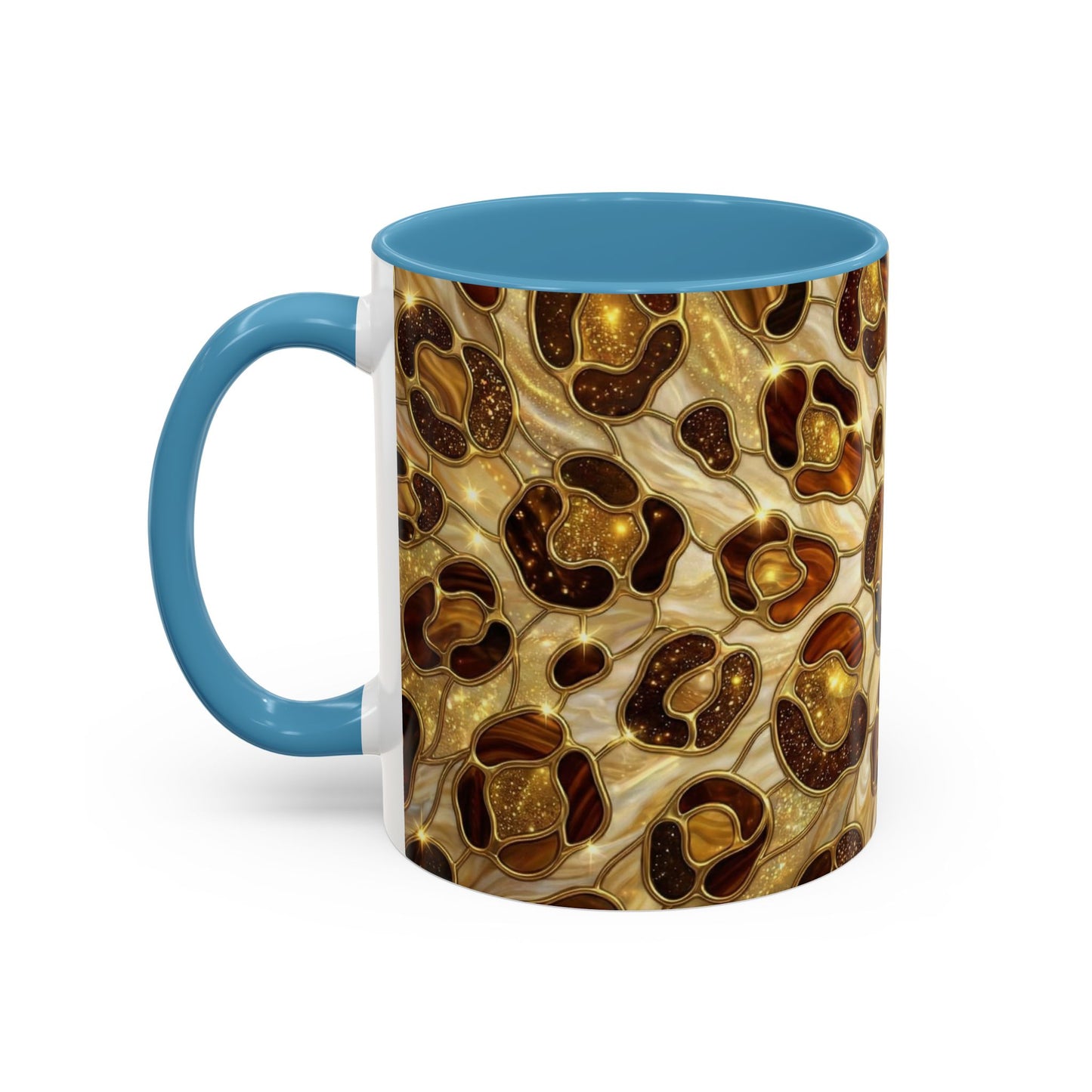 Stained Glass Leopard Print Mug, Gold Cheetah Coffee Cup, Luxury Animal Print Gift, Glam Mosaic Tea Mug, Trendy Desk Decor For Her Gifts