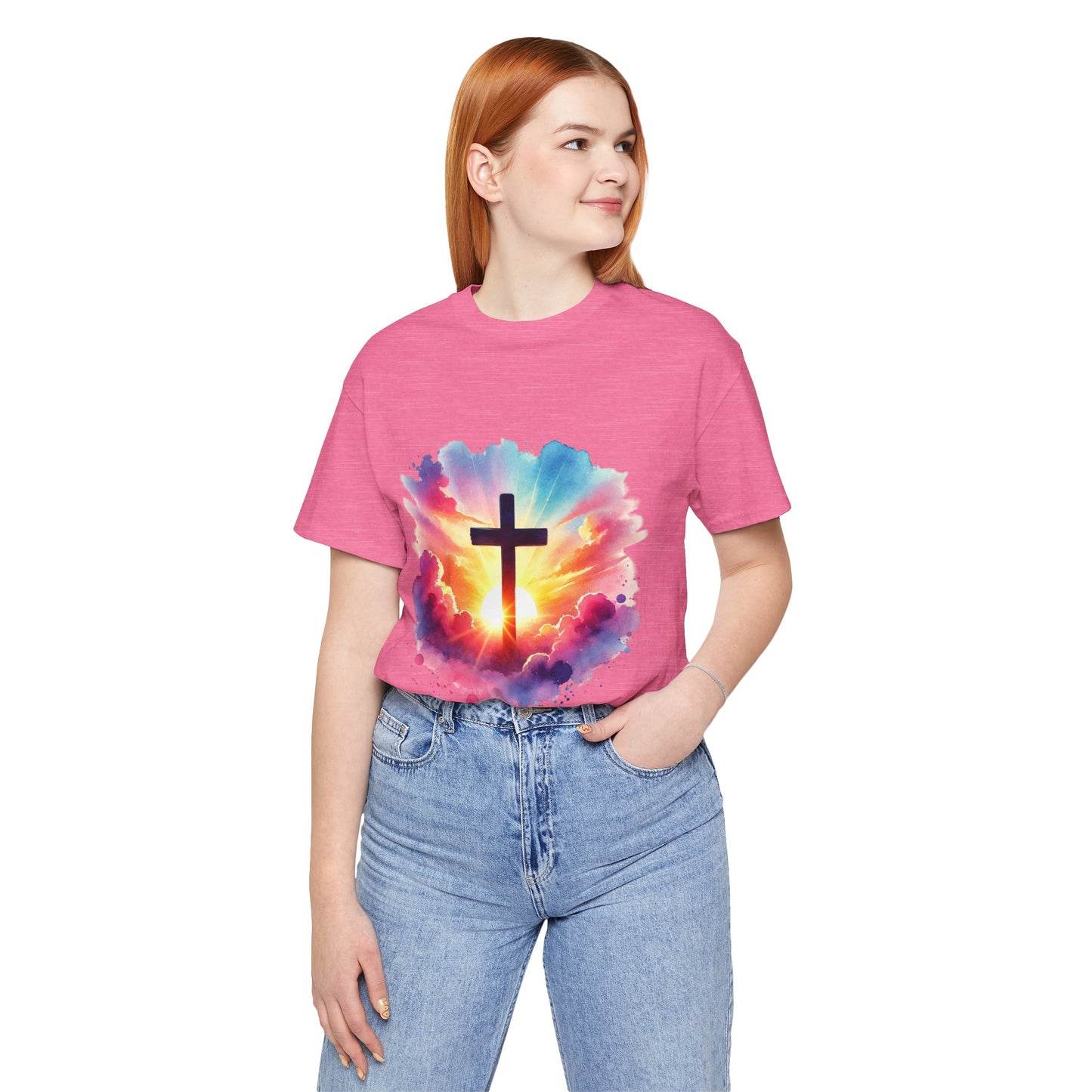 Faith Cross Sunburst Christian Tee | Inspirational Christian T-Shirt | Colorful Sunrise Cross Shirt | Faith Gifts for Women Men