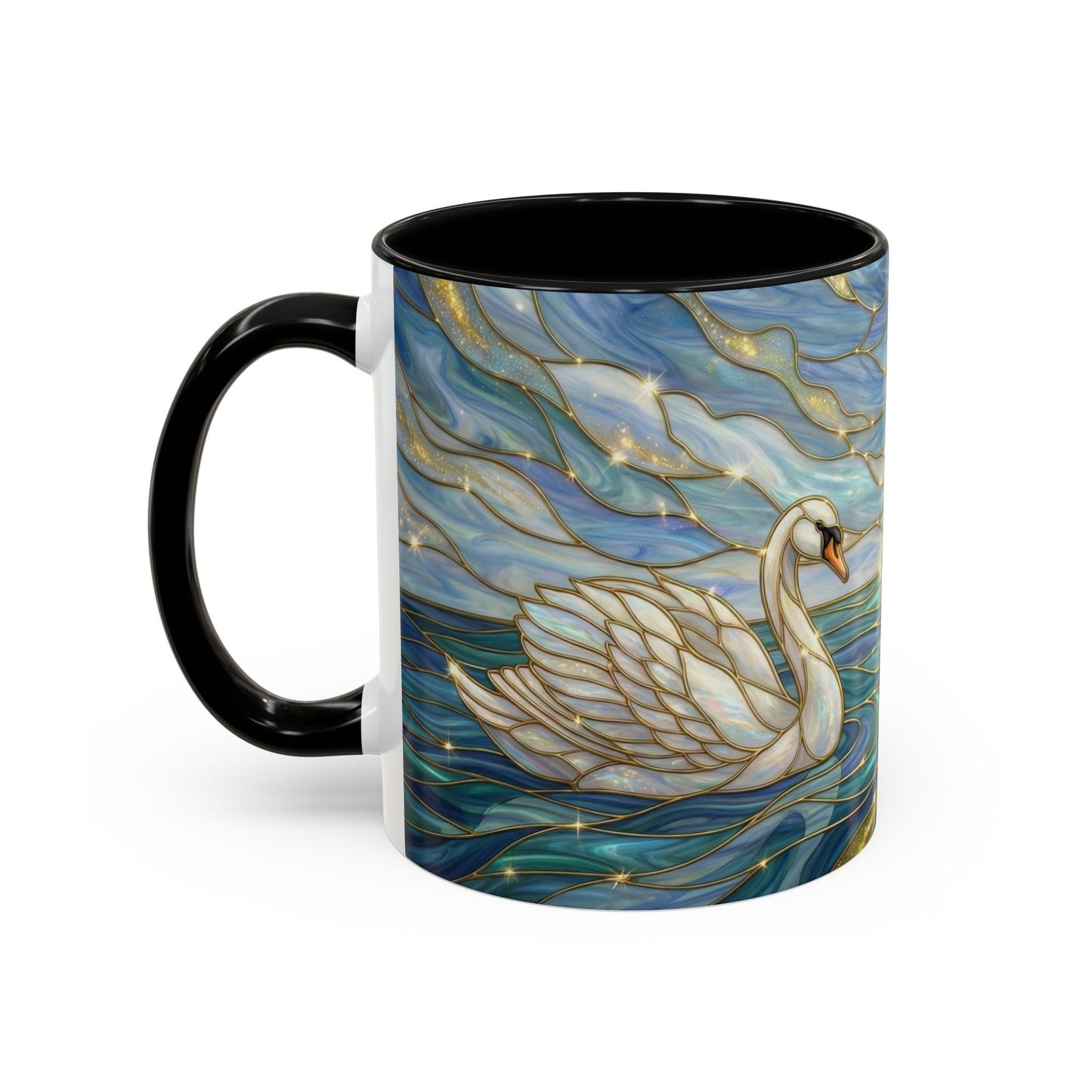 Swan And Horse Coffee Mug, Stained Glass Fantasy Art Mug, Elegant Animal Coffee Cup, Mythical Nature Gift, 11oz 15oz Ceramic Mug