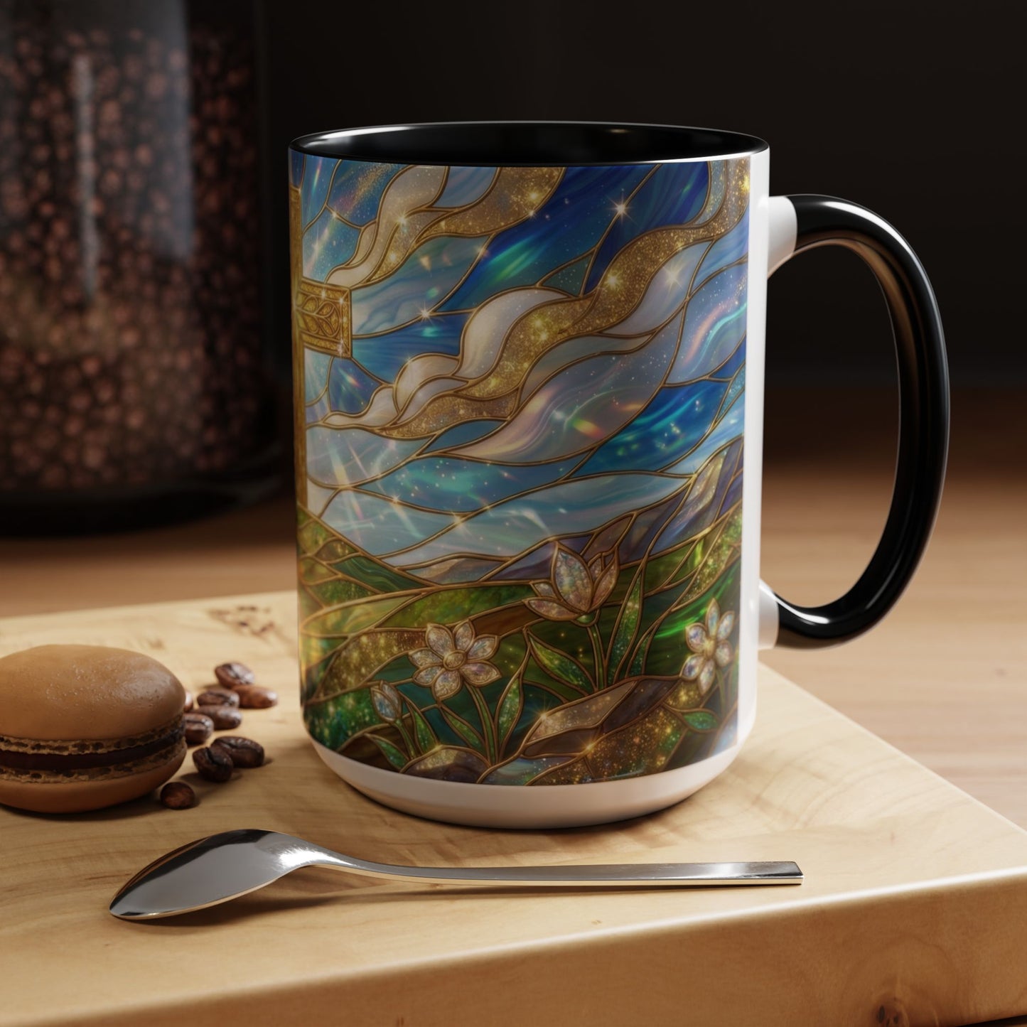 Stained Glass Cross Mug, Christian Coffee Mug, Faith Inspired Art Cup, Religious Gift For Women Men, Inspirational Christian Mug