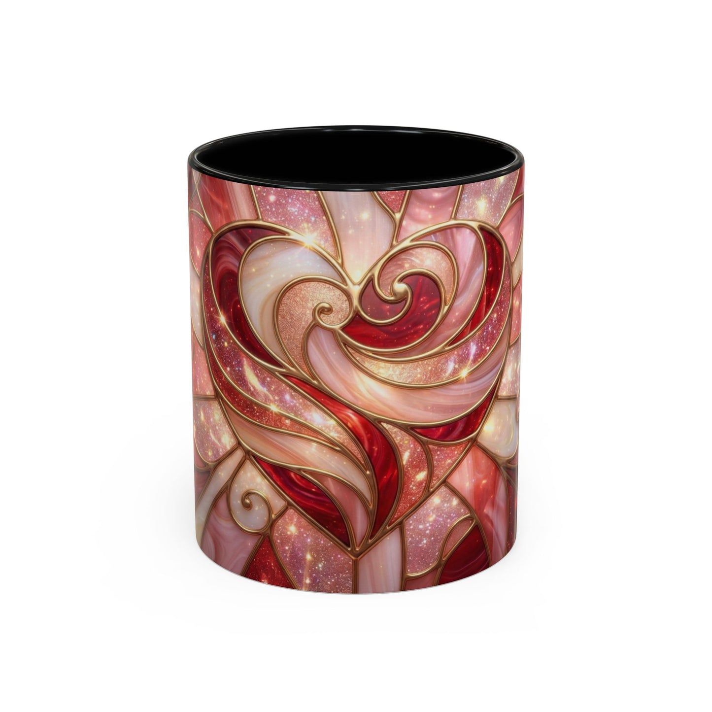 Stained Glass Heart Mug, Valentine Coffee Mug, Romantic Love Cup, Pink Red Ceramic Mug, Gift For Her, Anniversary Gift
