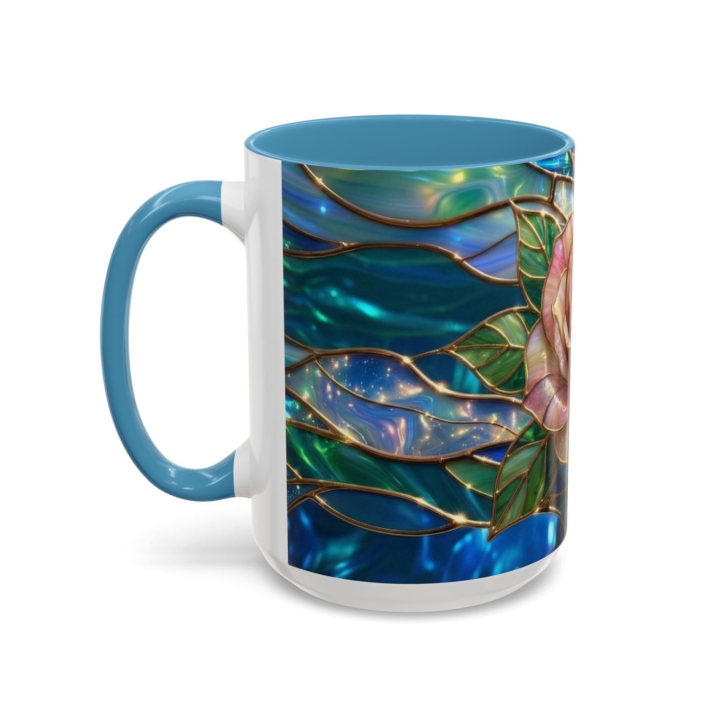 Stained Glass Rose Mug, Pink Flower Coffee Cup, Fantasy Floral Tea Cup, Magical Garden Gift, Galaxy Rose Art, Botanical Lover Present