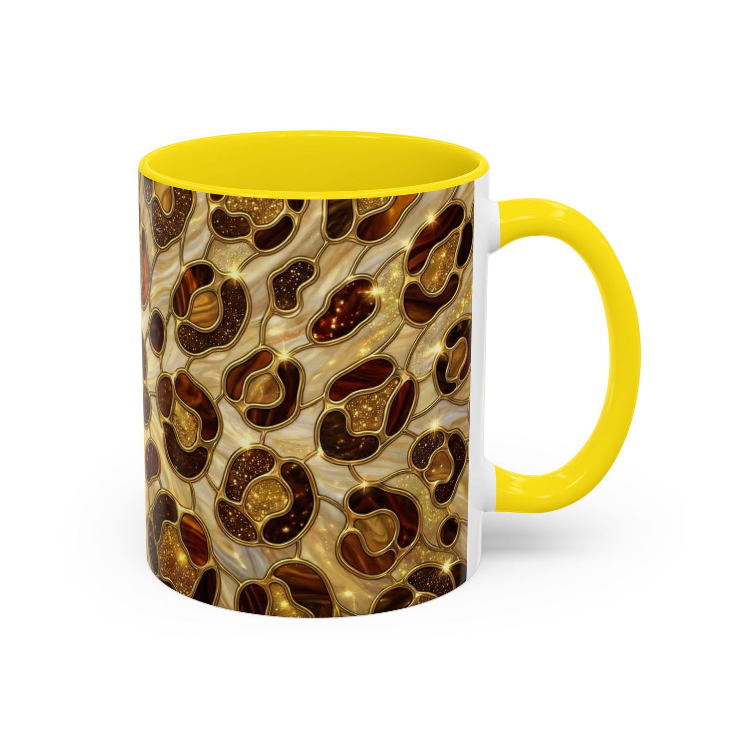 Stained Glass Leopard Print Mug, Gold Cheetah Coffee Cup, Luxury Animal Print Gift, Glam Mosaic Tea Mug, Trendy Desk Decor For Her Gifts