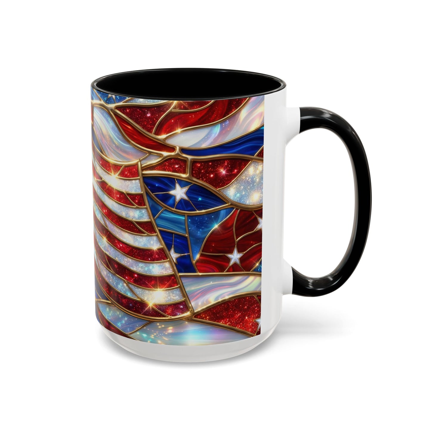 American Flag Mug, Stained Glass Flag Coffee Mug, Patriotic Mug, USA Flag Cup, Fourth Of July Gift, Veterans Gift Mug