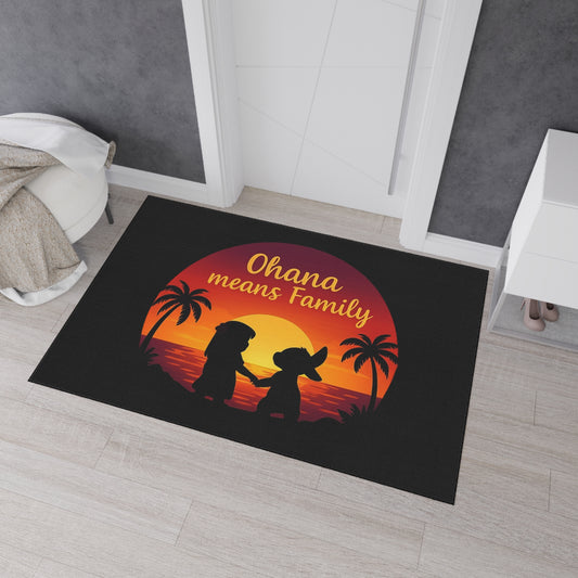 Ohana Means Family Doormat - Family Inspired Entry Rug - Cute Family Welcome Mat - Tropical Sunset Indoor Home Decor